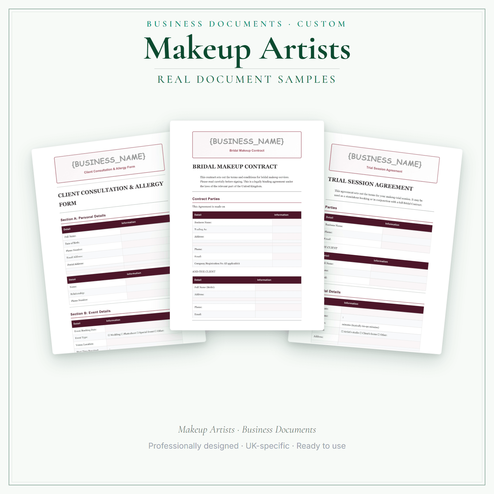Makeup Artists — Business Documents — Customisable sample pages preview