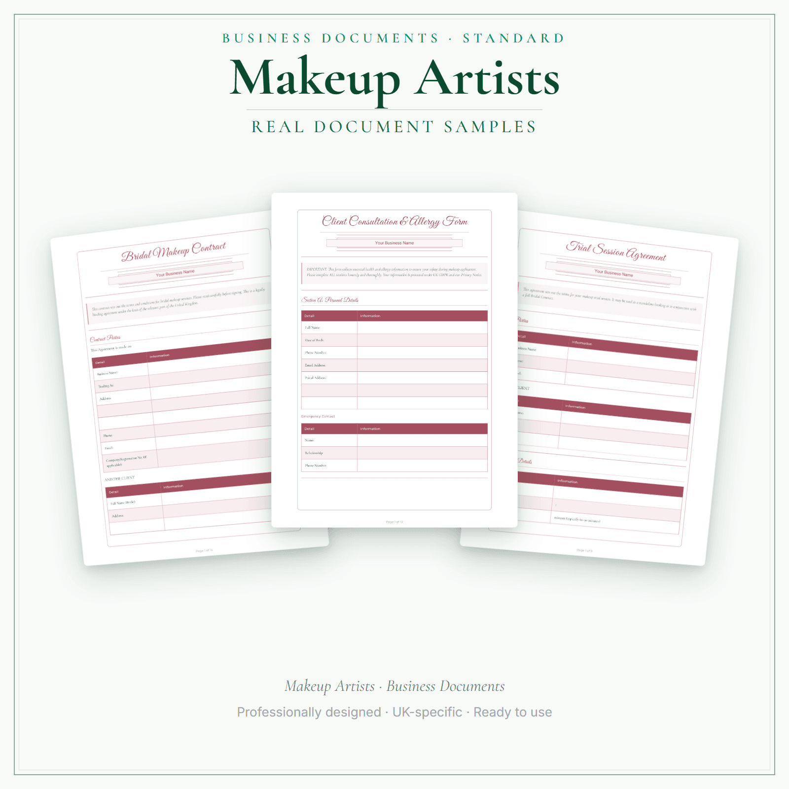 Makeup Artists — Business Documents — Standard sample pages preview