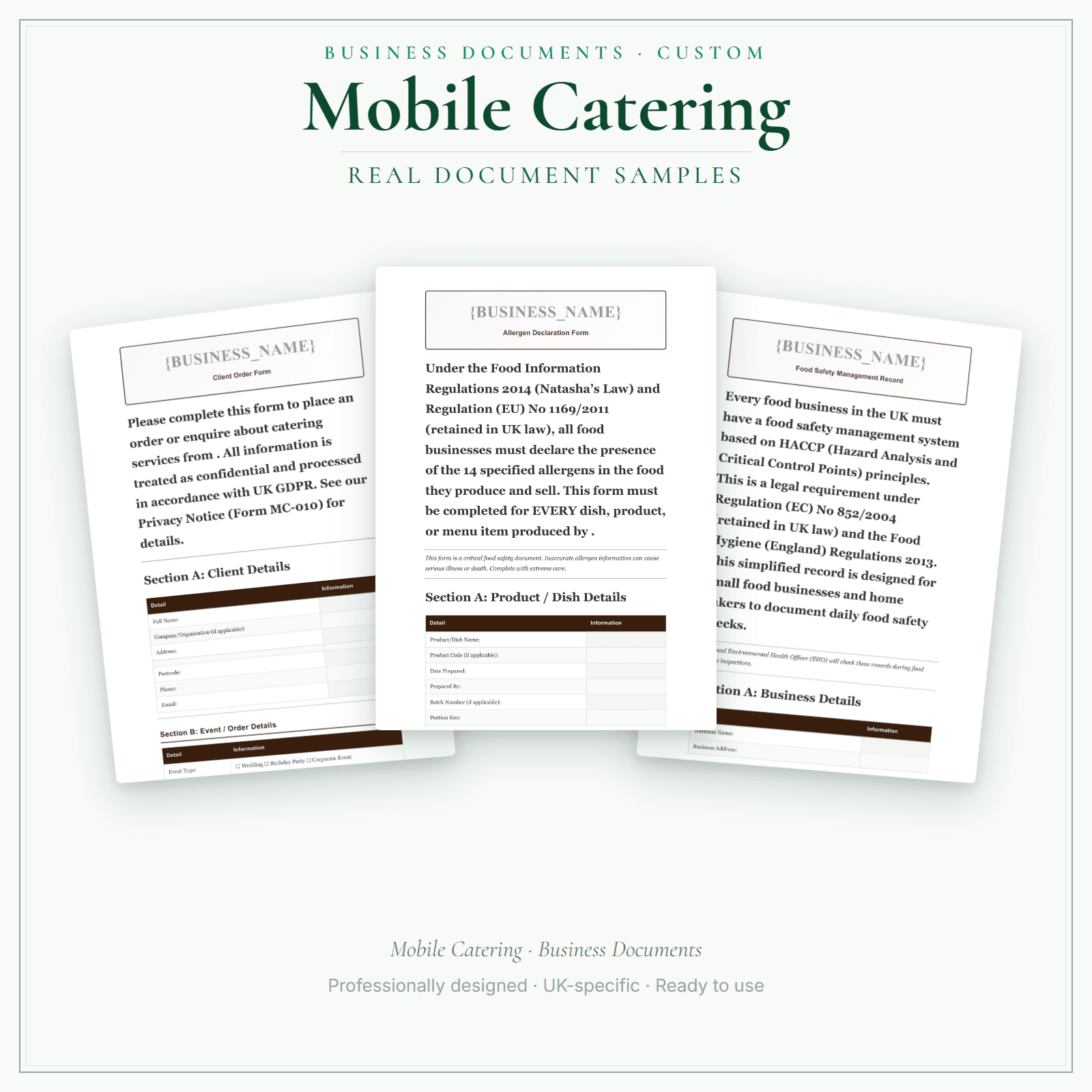 Mobile Catering — Business Documents — Customisable sample pages preview