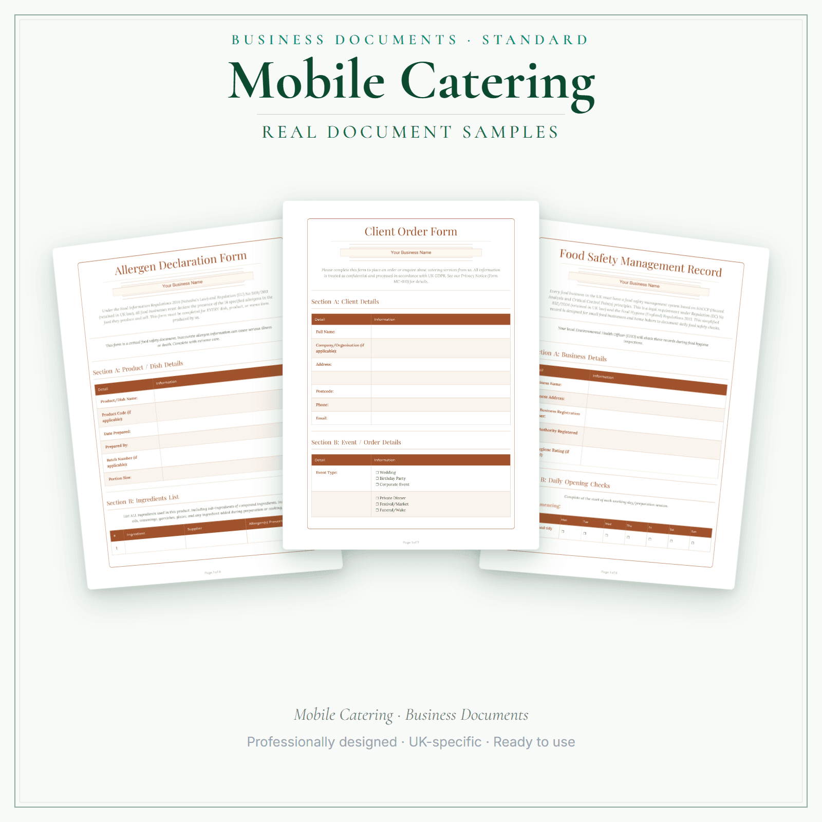 Mobile Catering — Business Documents — Standard sample pages preview