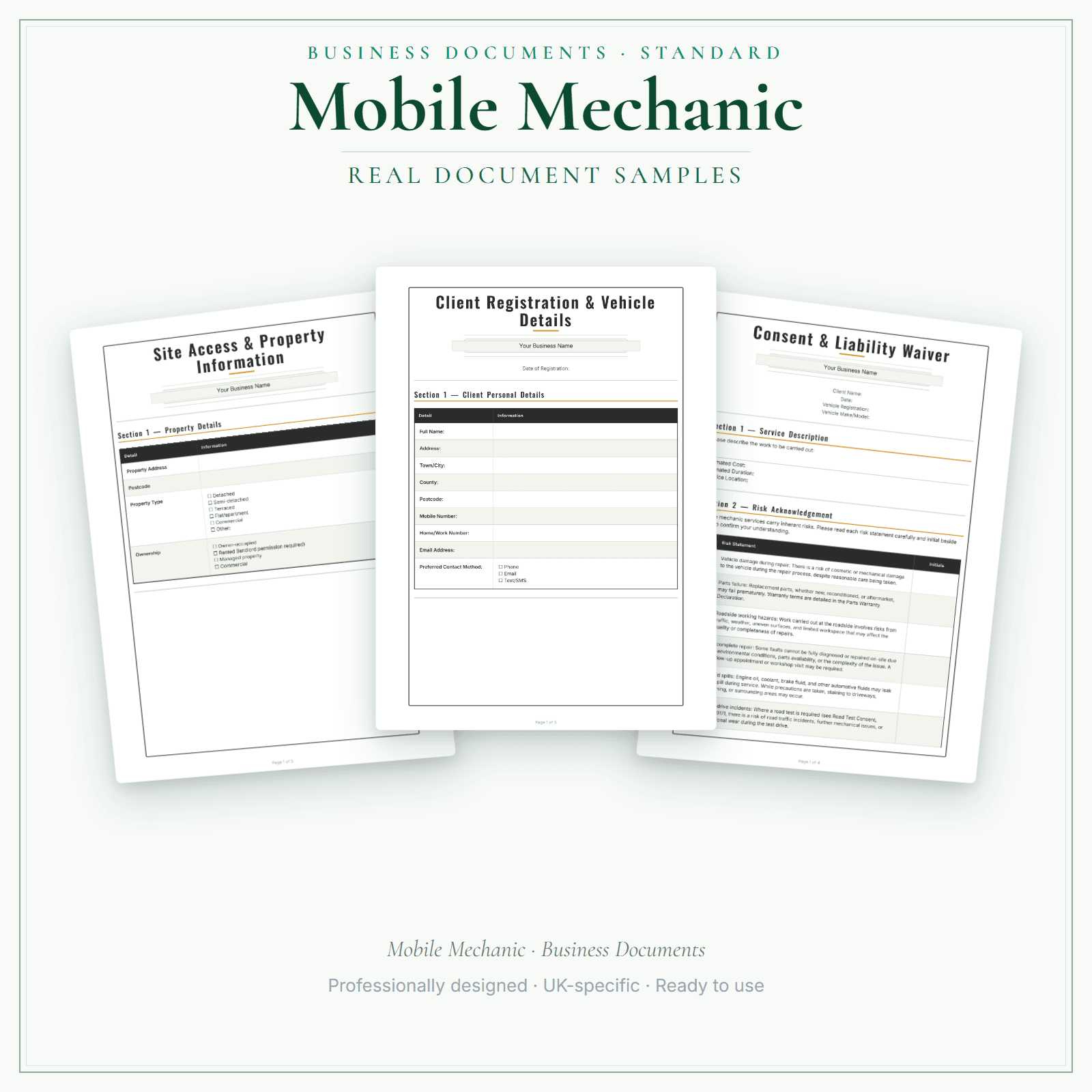 Mobile Mechanic — Business Documents — Standard sample pages preview