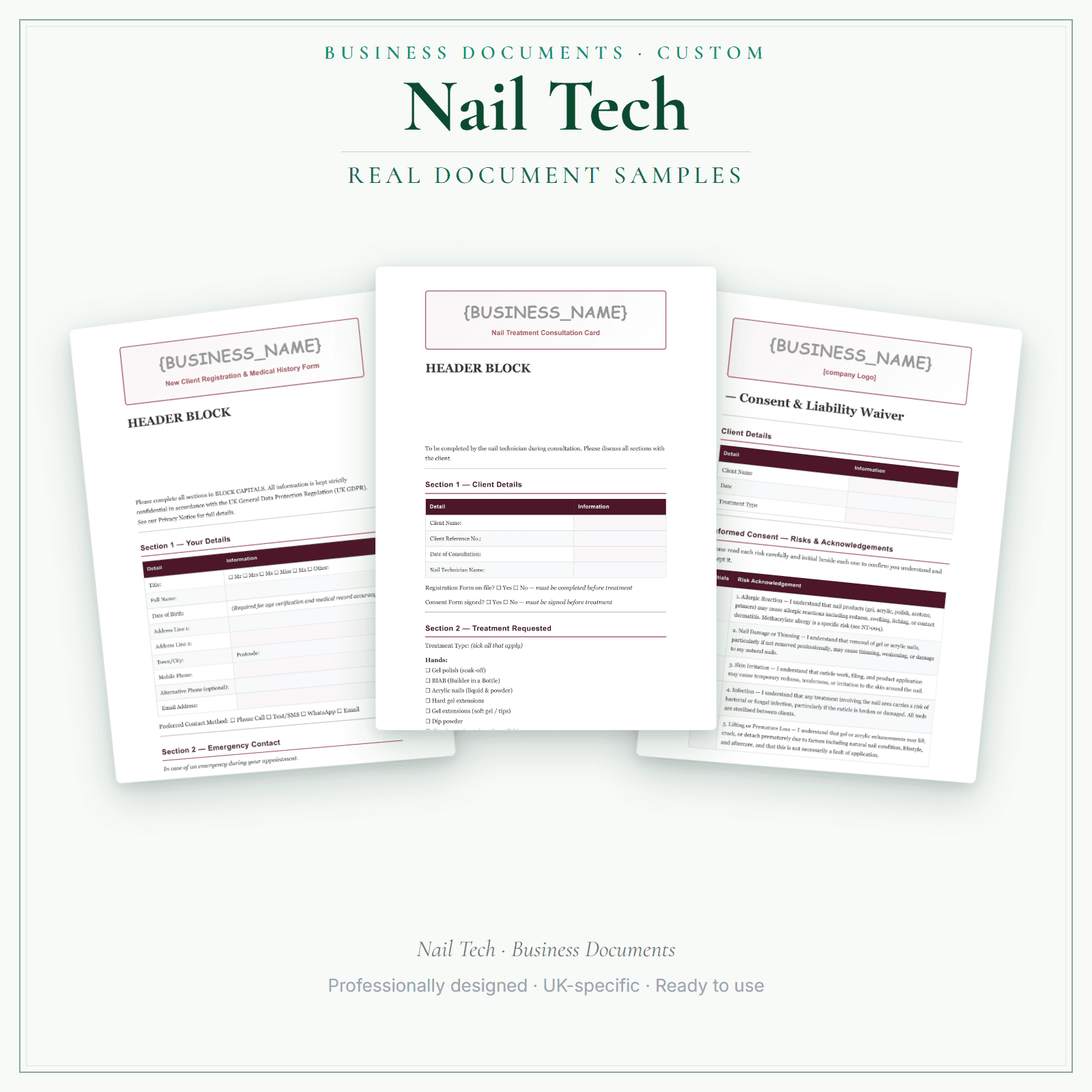 Nail Tech — Business Documents — Customisable sample pages preview