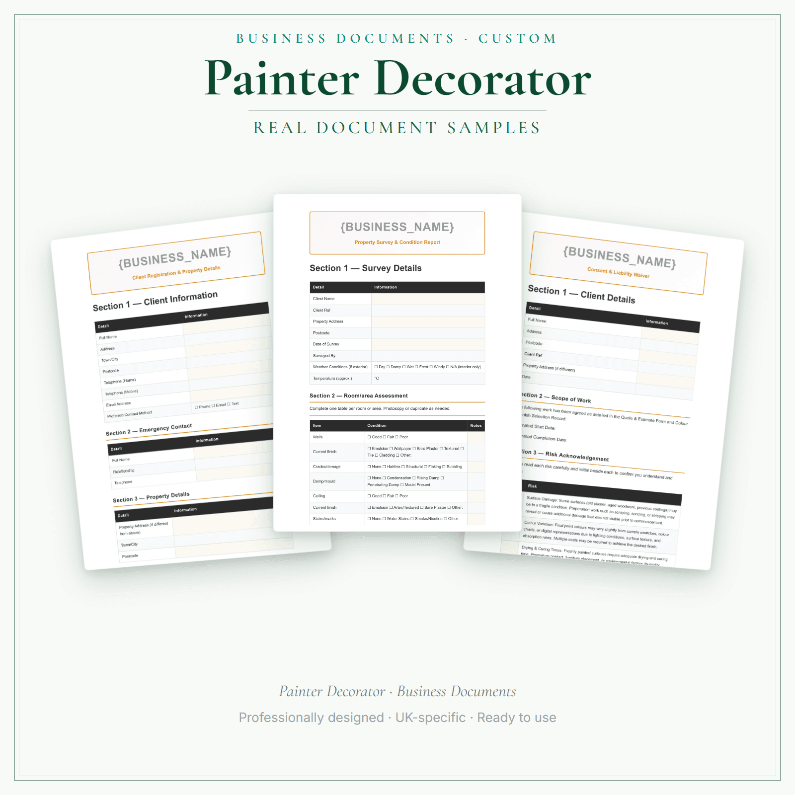Painter Decorator — Business Documents — Customisable sample pages preview
