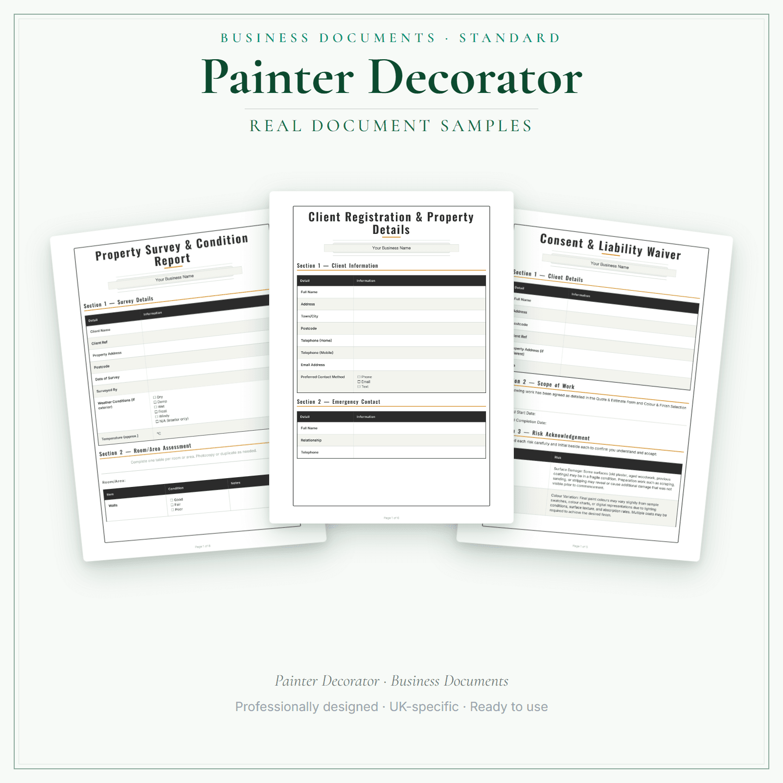 Painter Decorator — Business Documents — Standard sample pages preview