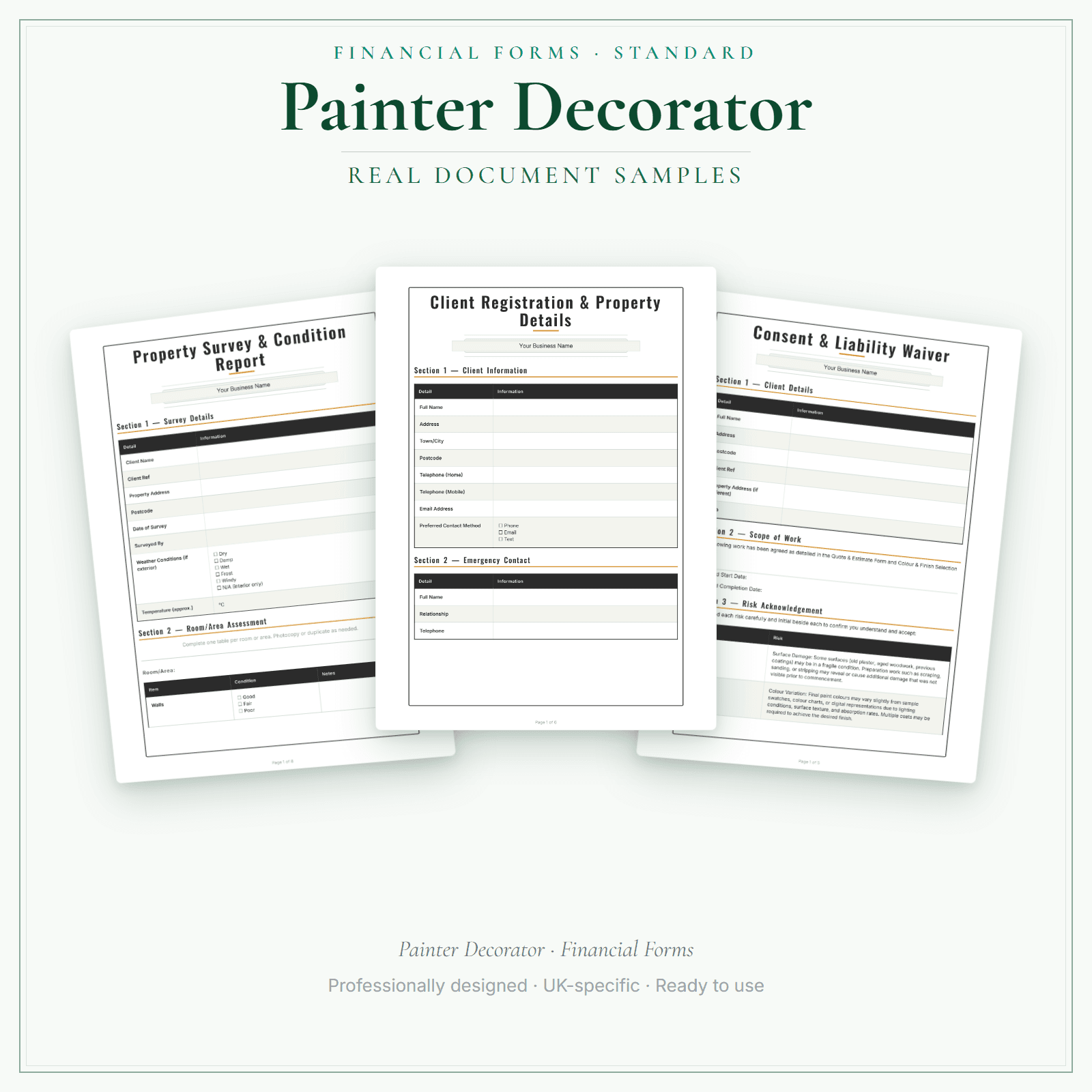 Painter Decorator — Financial Forms Bundle — Standard sample pages preview