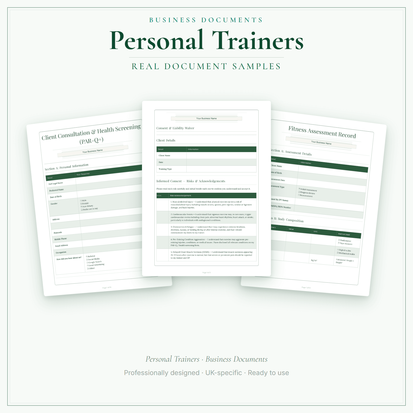 Personal Trainers — Business Documents — Premium sample pages preview