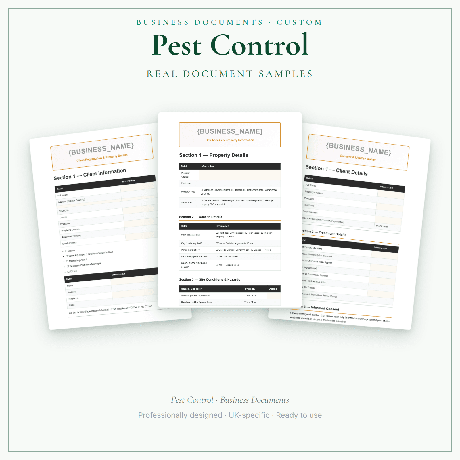 Pest Control — Business Documents — Customisable sample pages preview