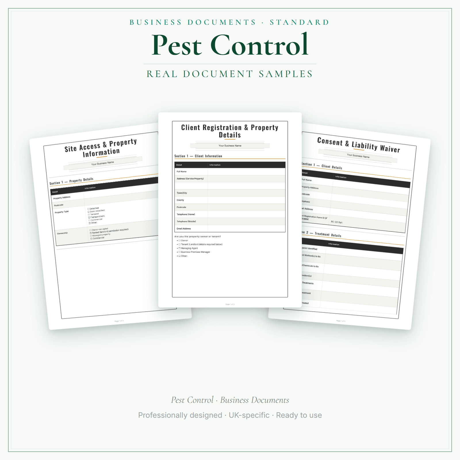 Pest Control — Business Documents — Standard sample pages preview