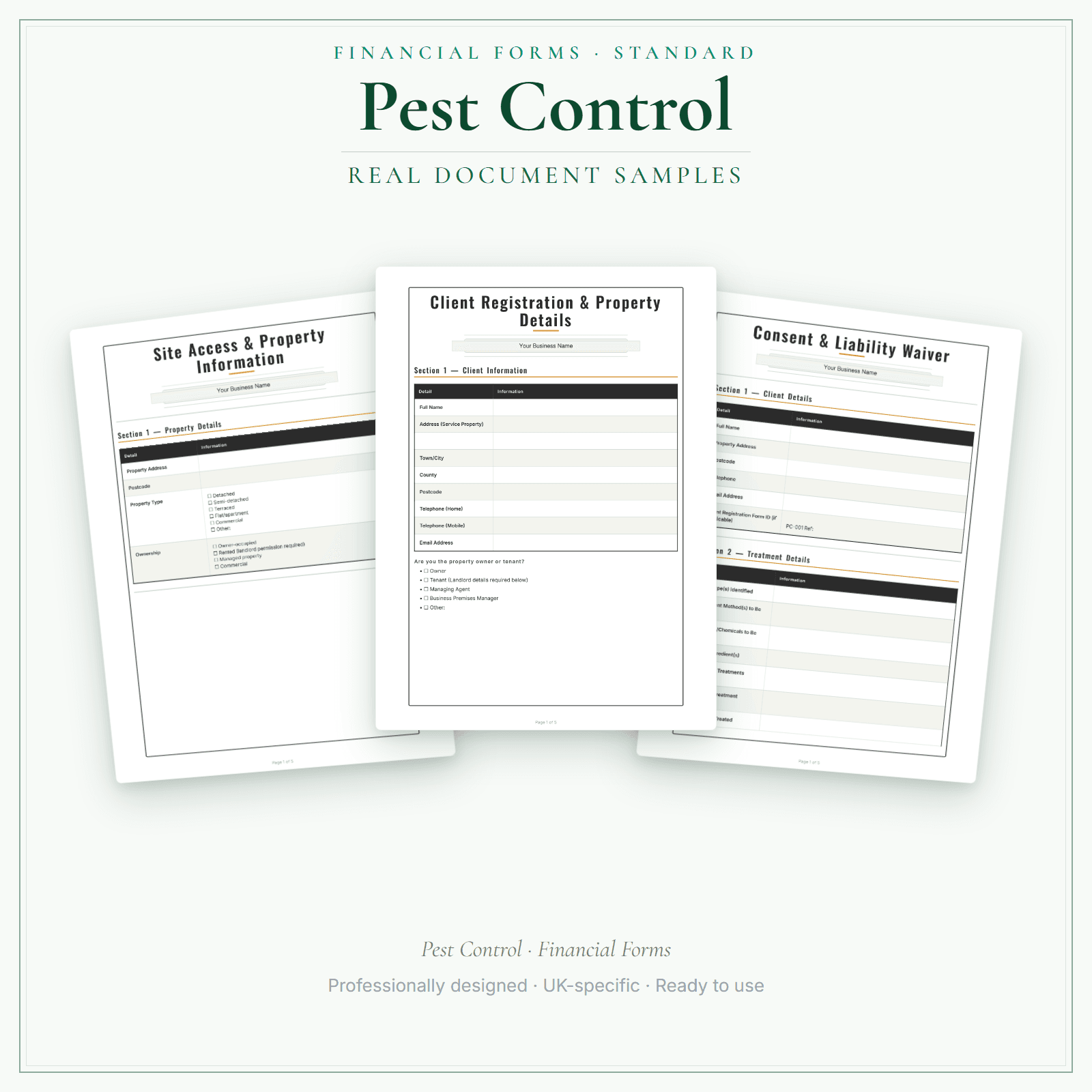 Pest Control — Financial Forms Bundle — Standard sample pages preview