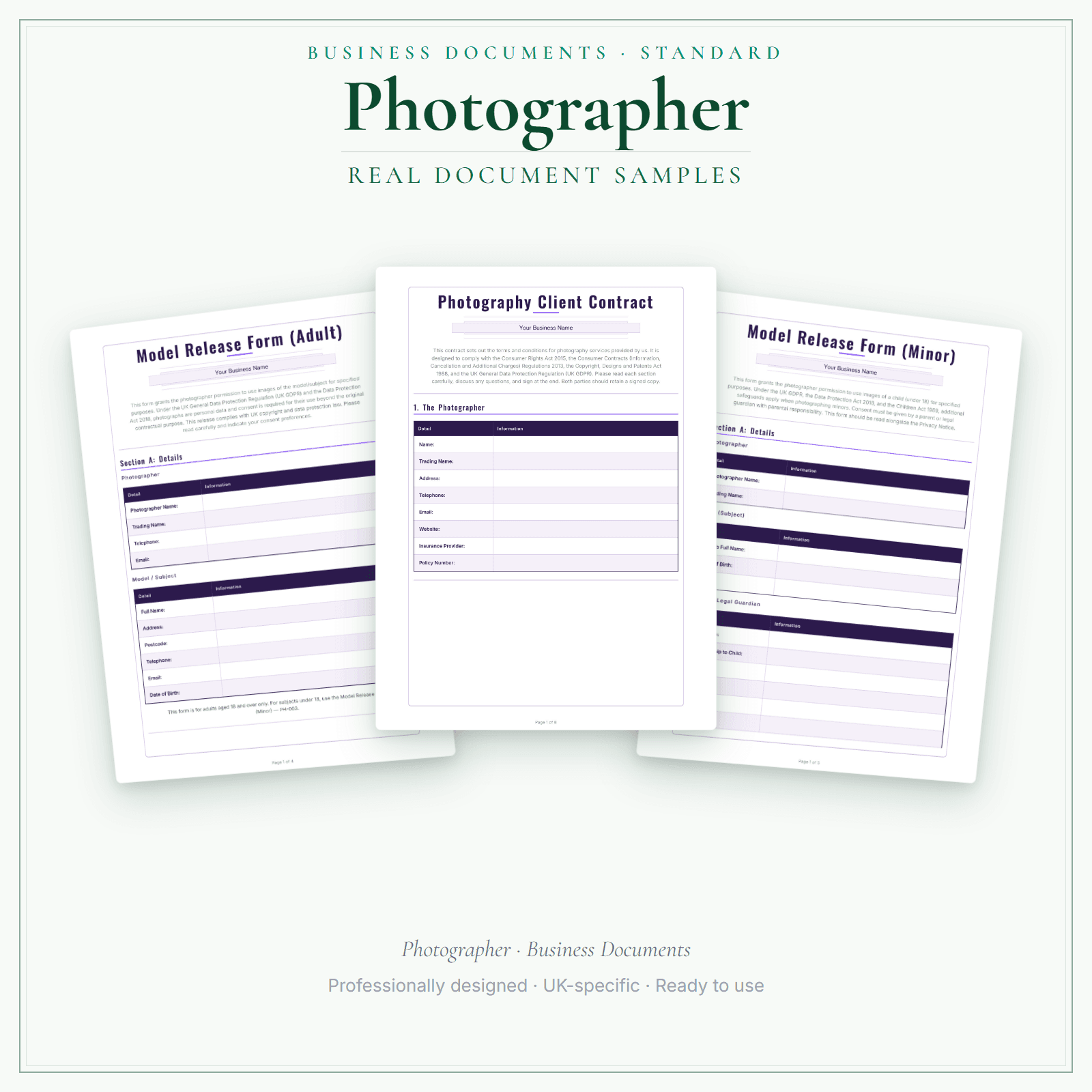 Photographer — Business Documents — Standard sample pages preview