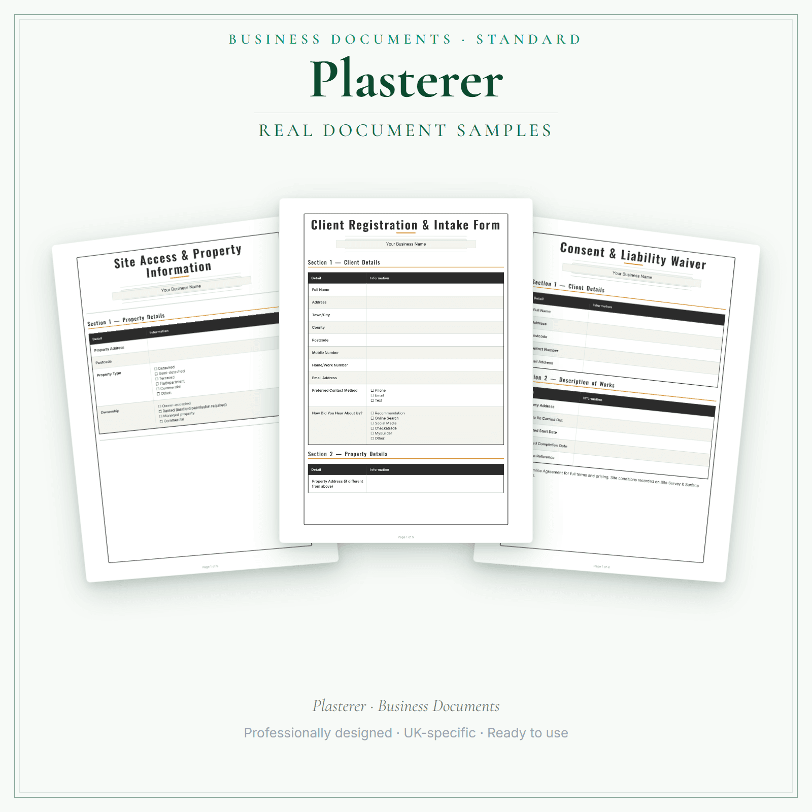 Plasterer — Business Documents — Standard sample pages preview