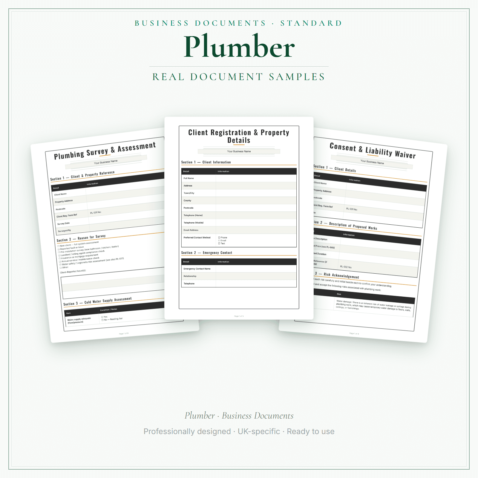 Plumber — Business Documents — Standard sample pages preview