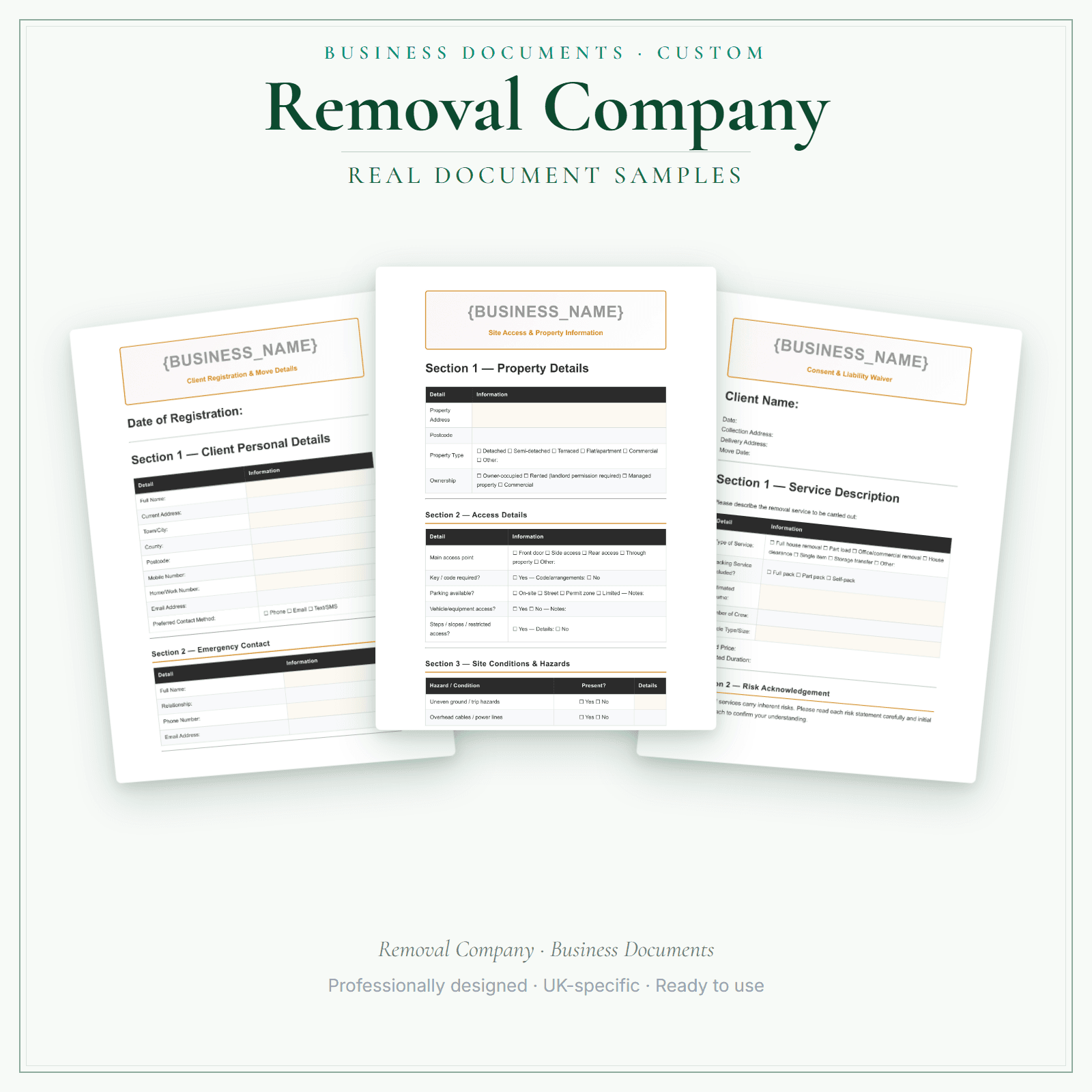 Removal Company — Business Documents — Customisable sample pages preview
