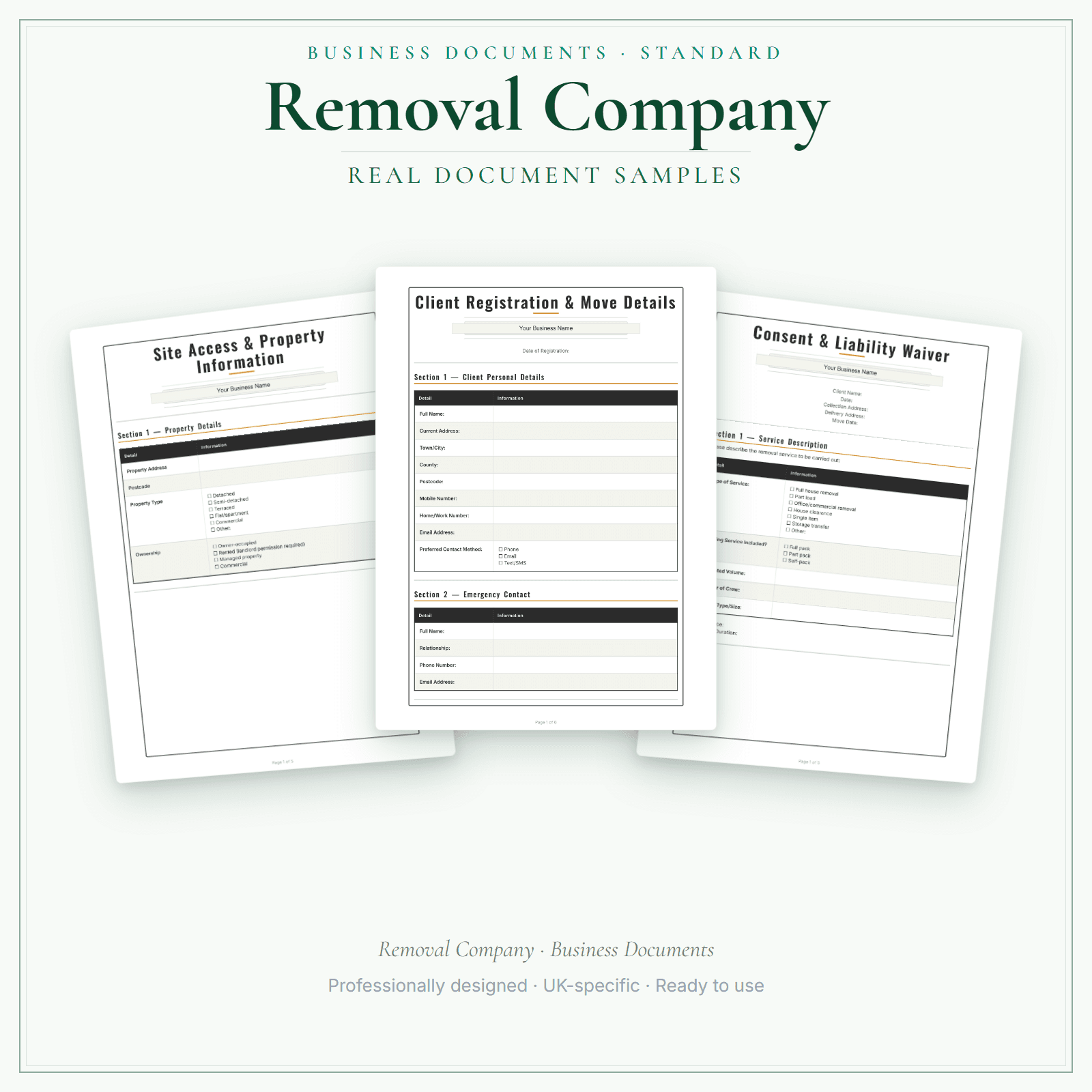 Removal Company — Business Documents — Standard sample pages preview
