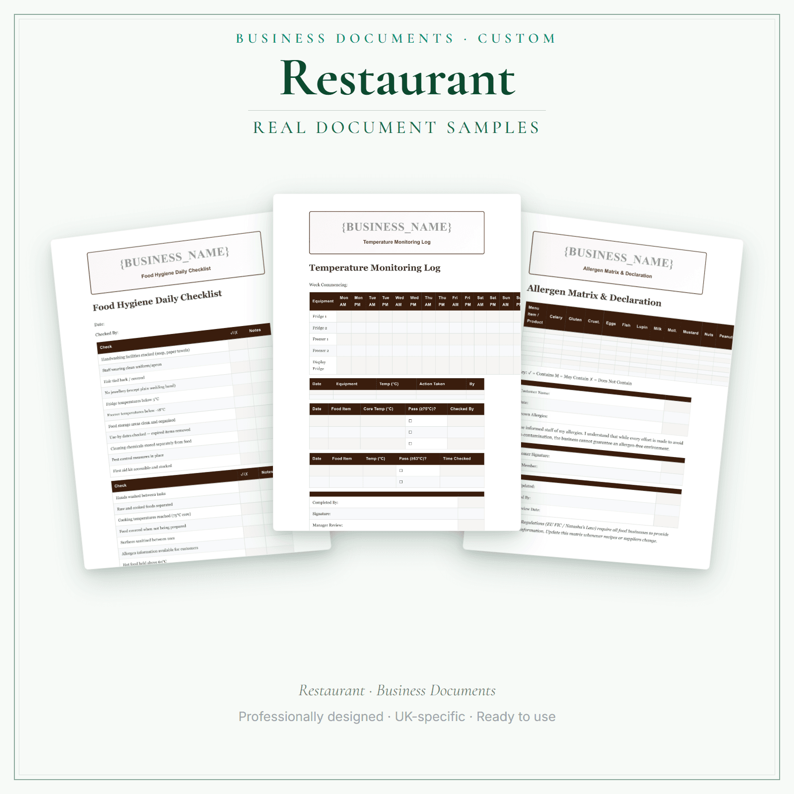 Restaurant — Business Documents — Customisable sample pages preview