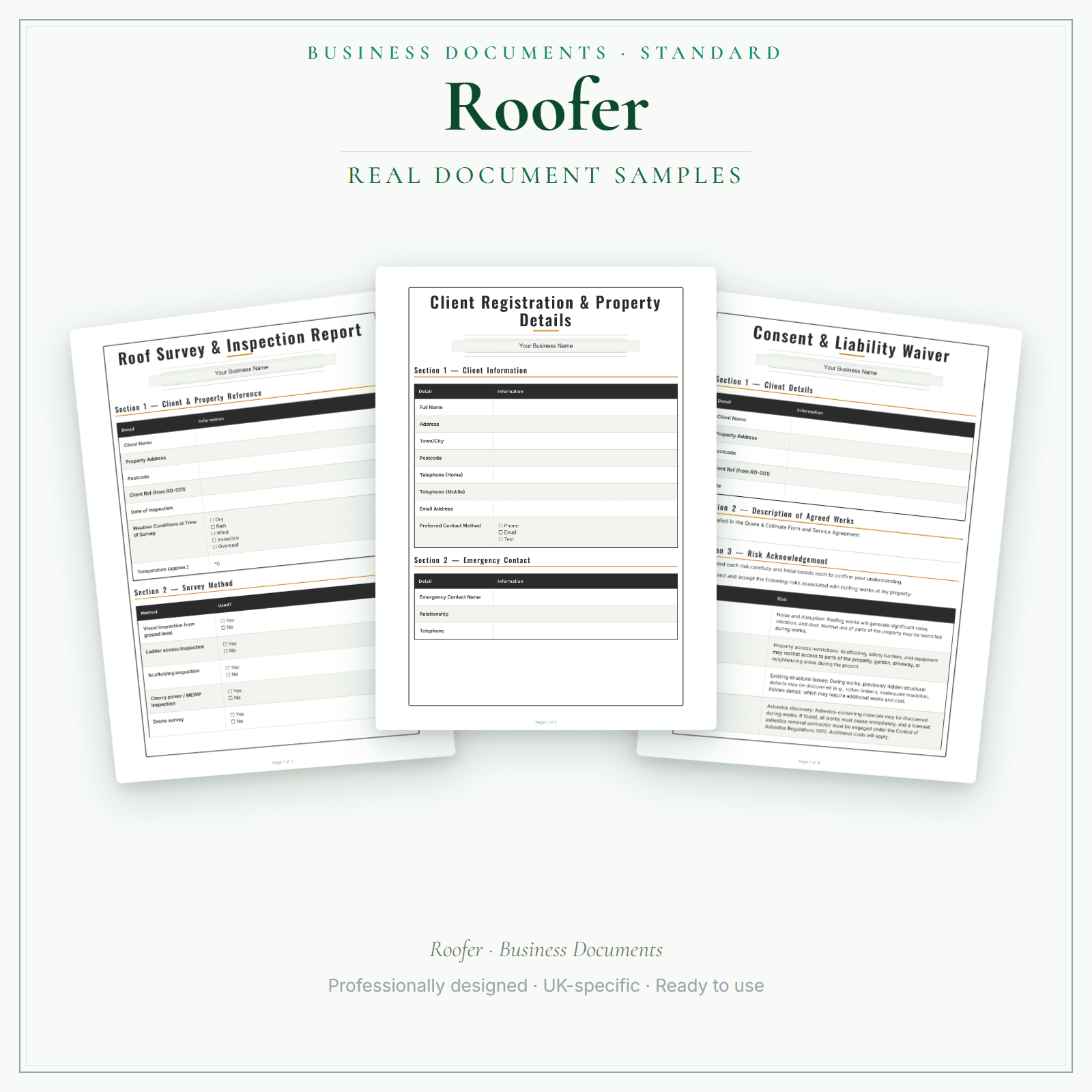Roofer — Business Documents — Standard sample pages preview