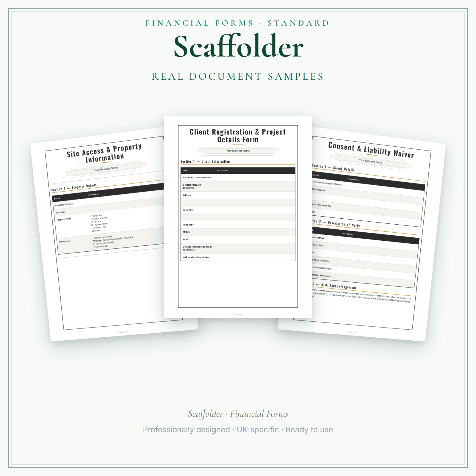 Scaffolder — Financial Forms Bundle — Standard sample pages preview