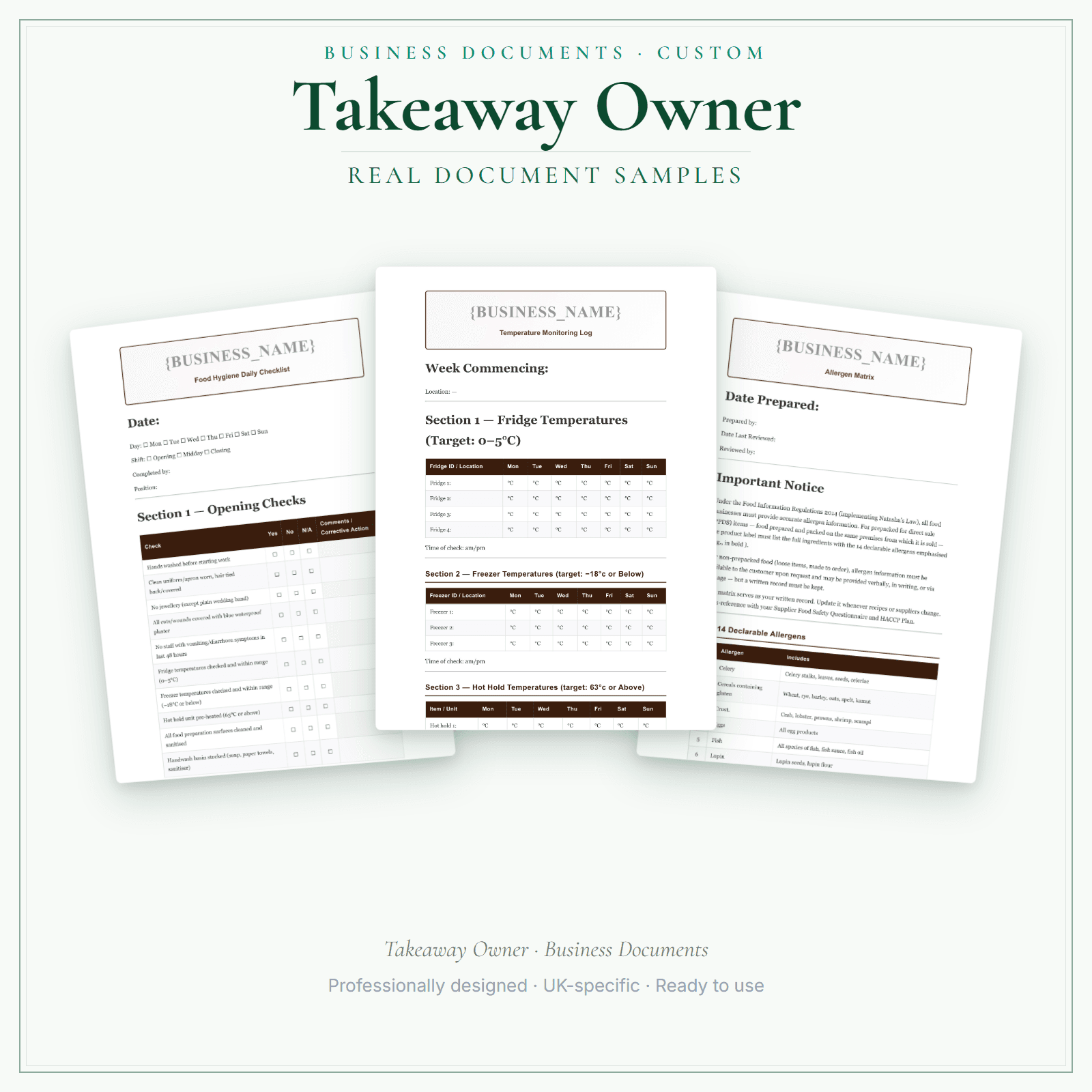 Takeaway Owner — Business Documents — Customisable sample pages preview