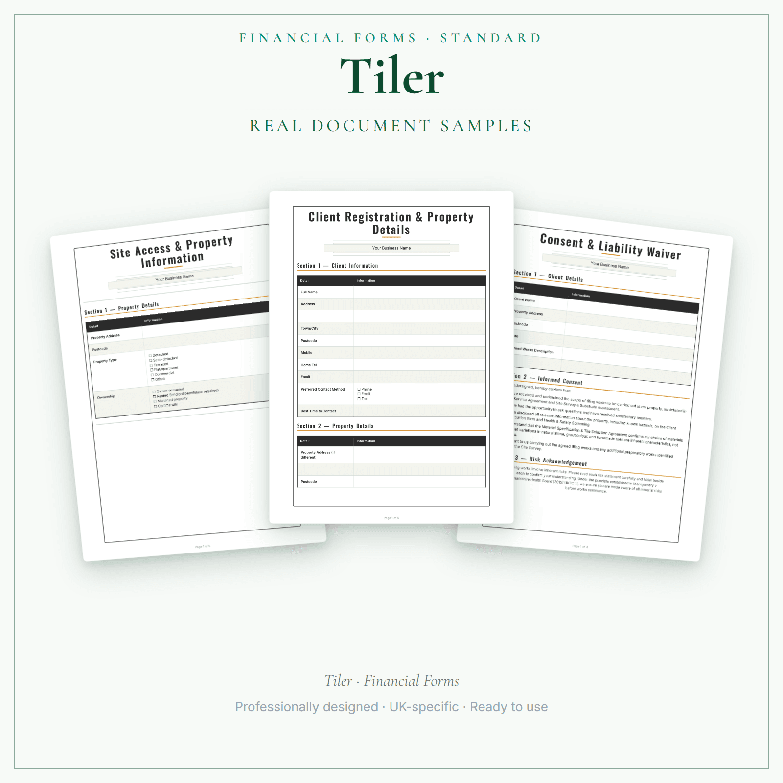 Tiler — Financial Forms Bundle — Standard sample pages preview