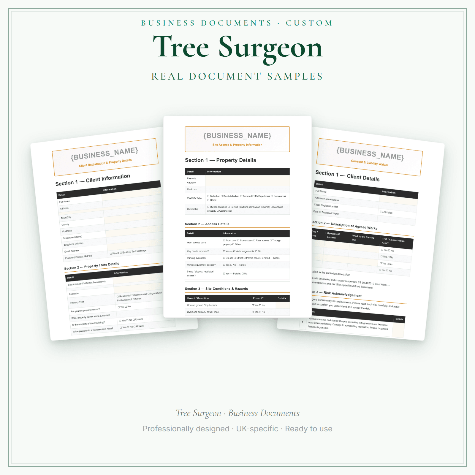 Tree Surgeon — Business Documents — Customisable sample pages preview