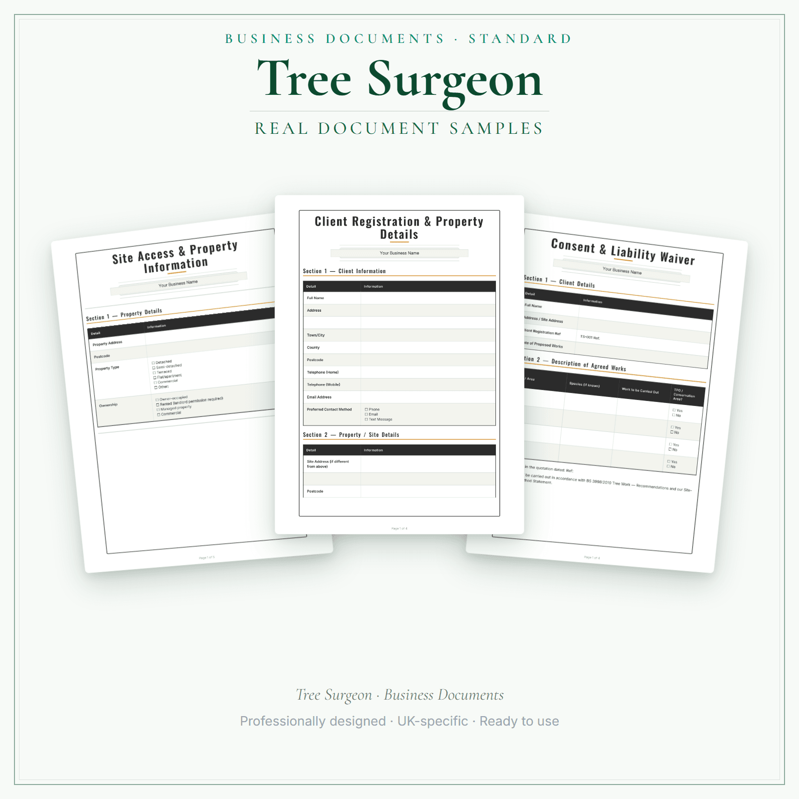 Tree Surgeon — Business Documents — Standard sample pages preview