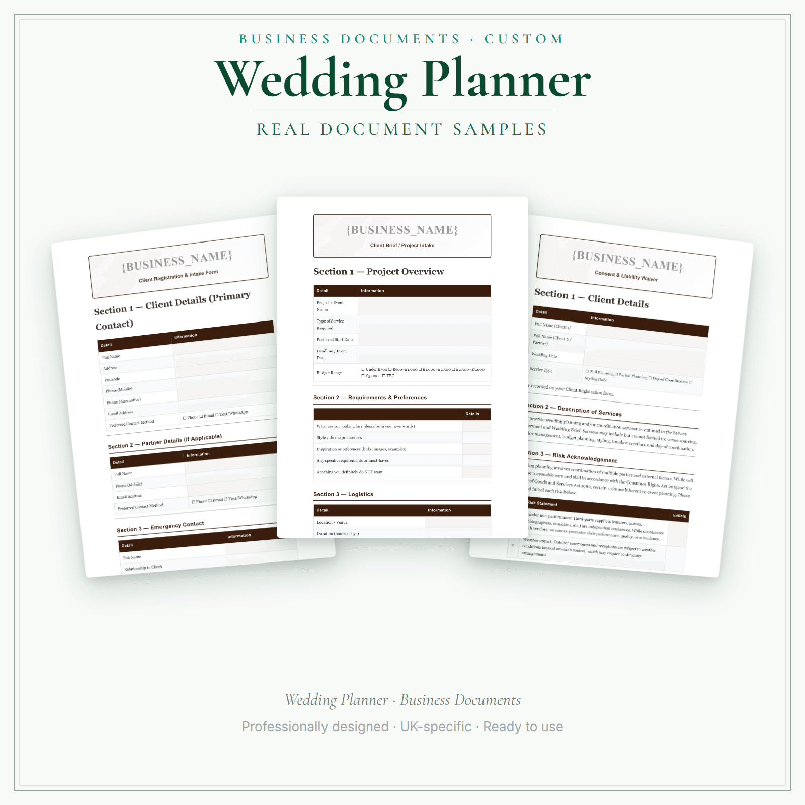 Wedding Planner — Business Documents — Customisable sample pages preview