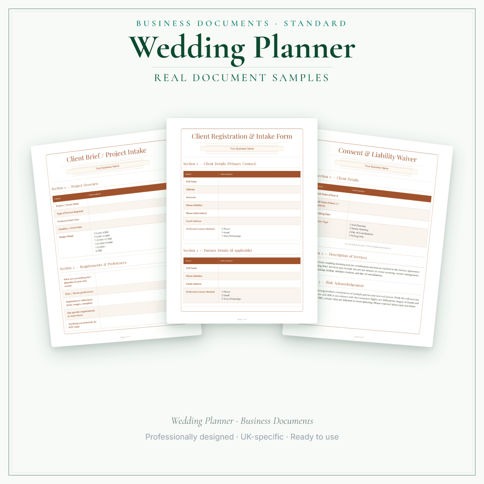 Wedding Planner — Business Documents — Standard sample pages preview