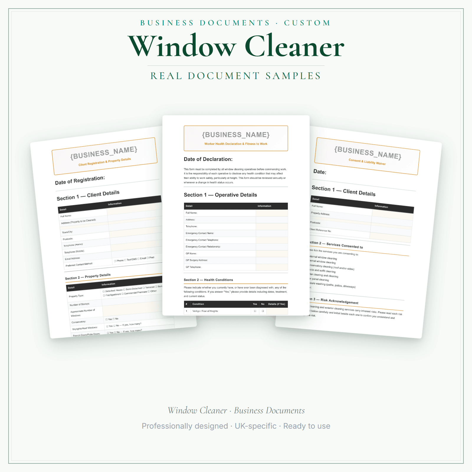 Window Cleaner — Business Documents — Customisable sample pages preview