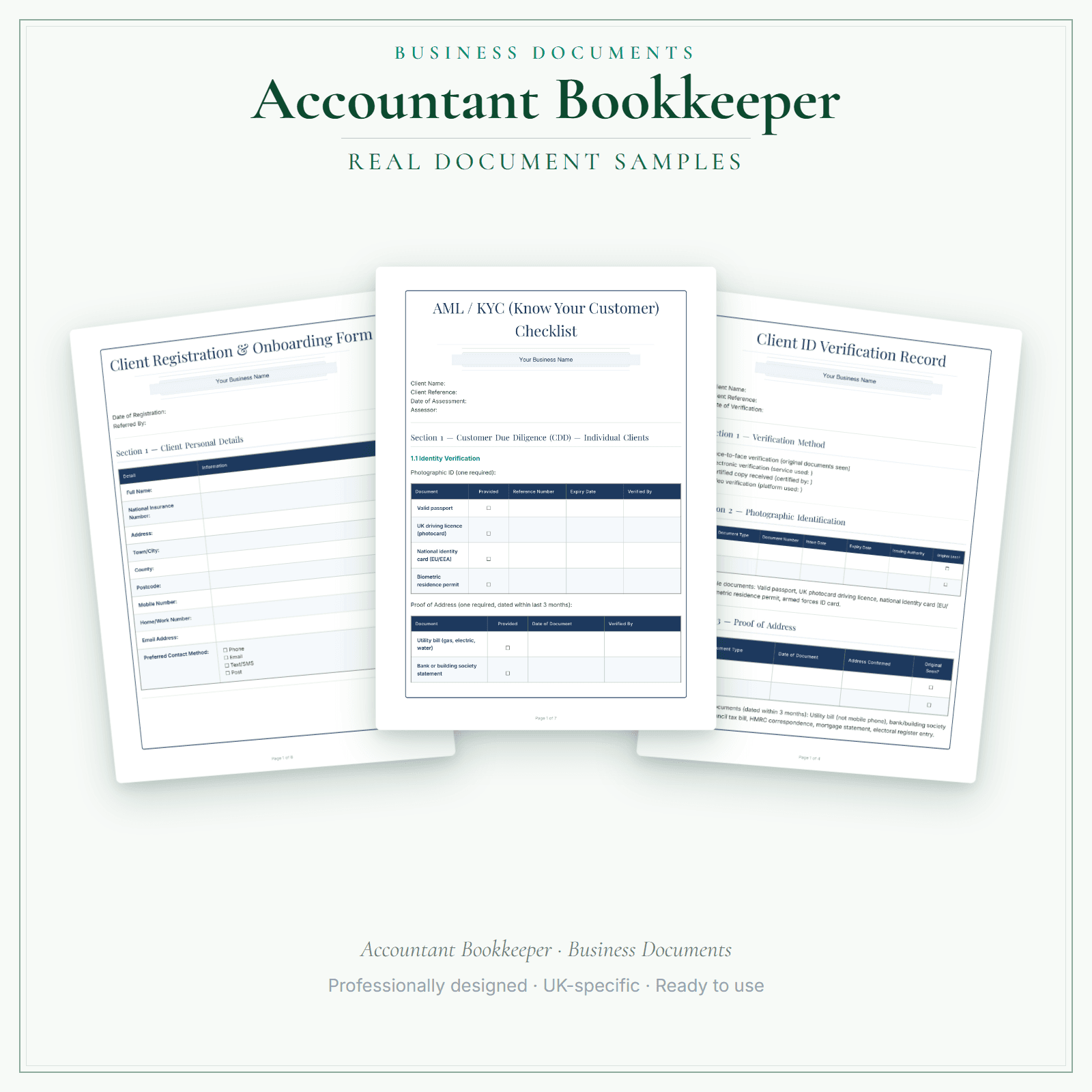 Accountant Bookkeeper — Business Documents — Premium sample pages preview