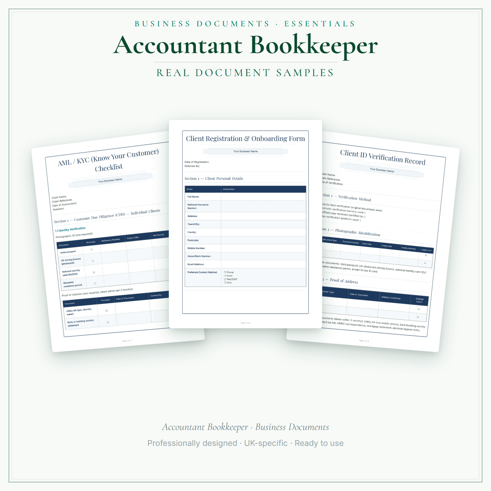 Accountant Bookkeeper — Business Documents — Essential sample pages preview