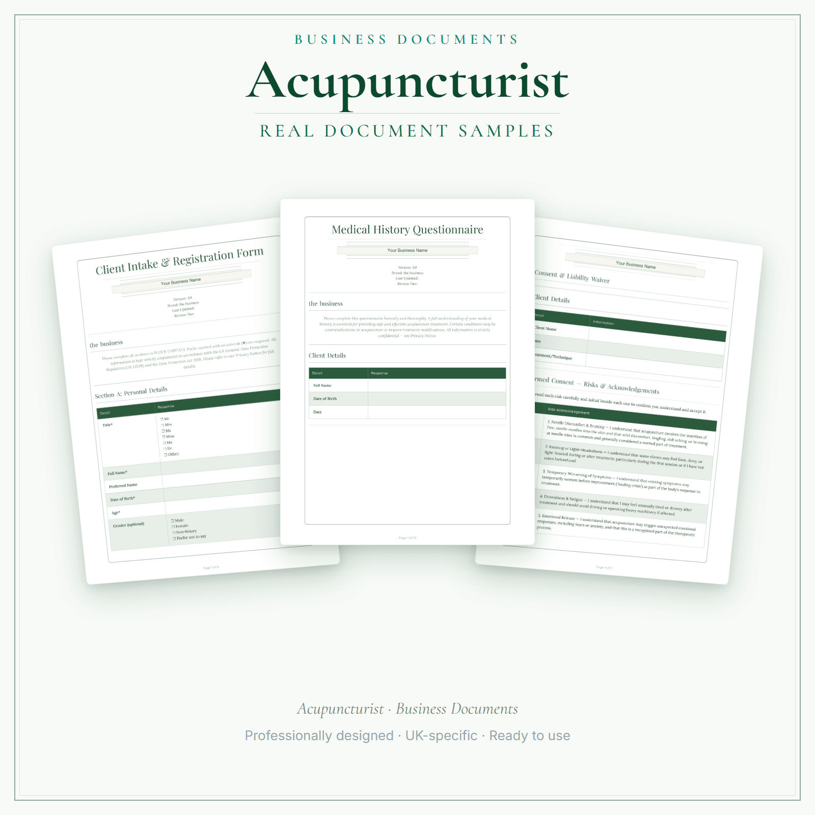 Acupuncturist — Business Documents — Premium sample pages preview