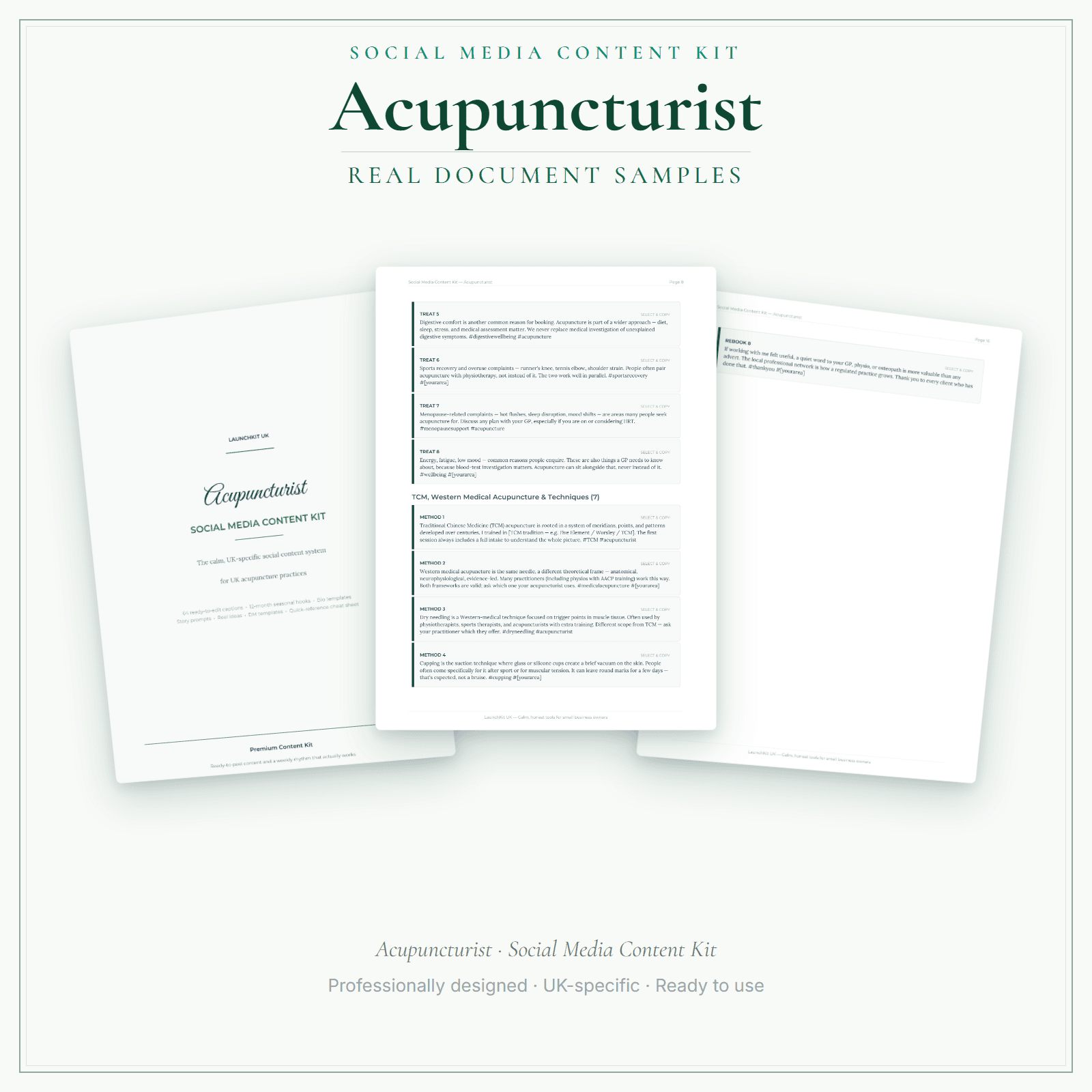 Acupuncturist — Social Media Content Kit sample pages preview
