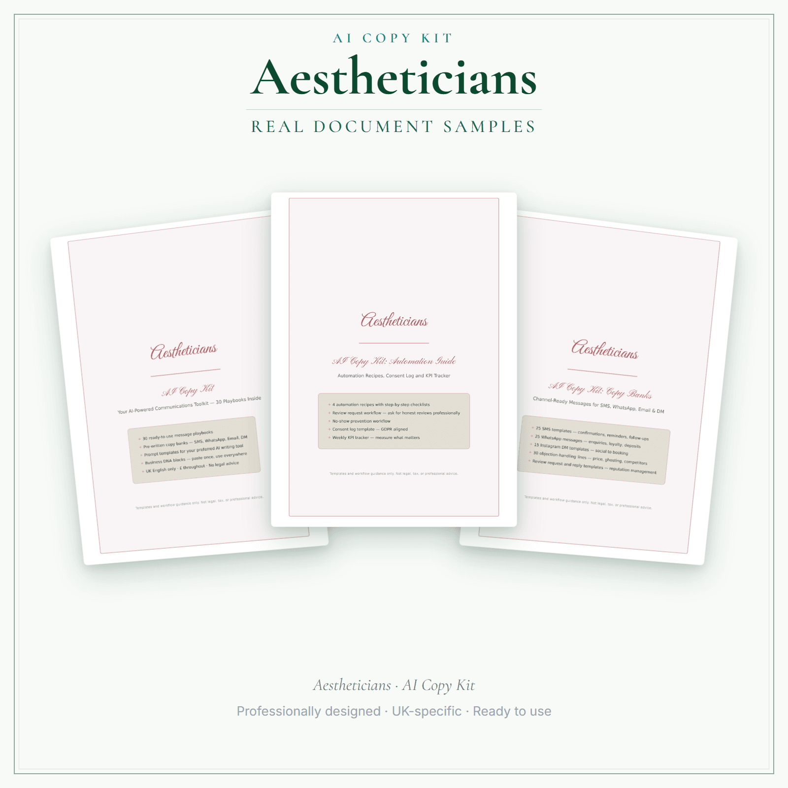 Aestheticians — AI Copy Kit sample pages preview