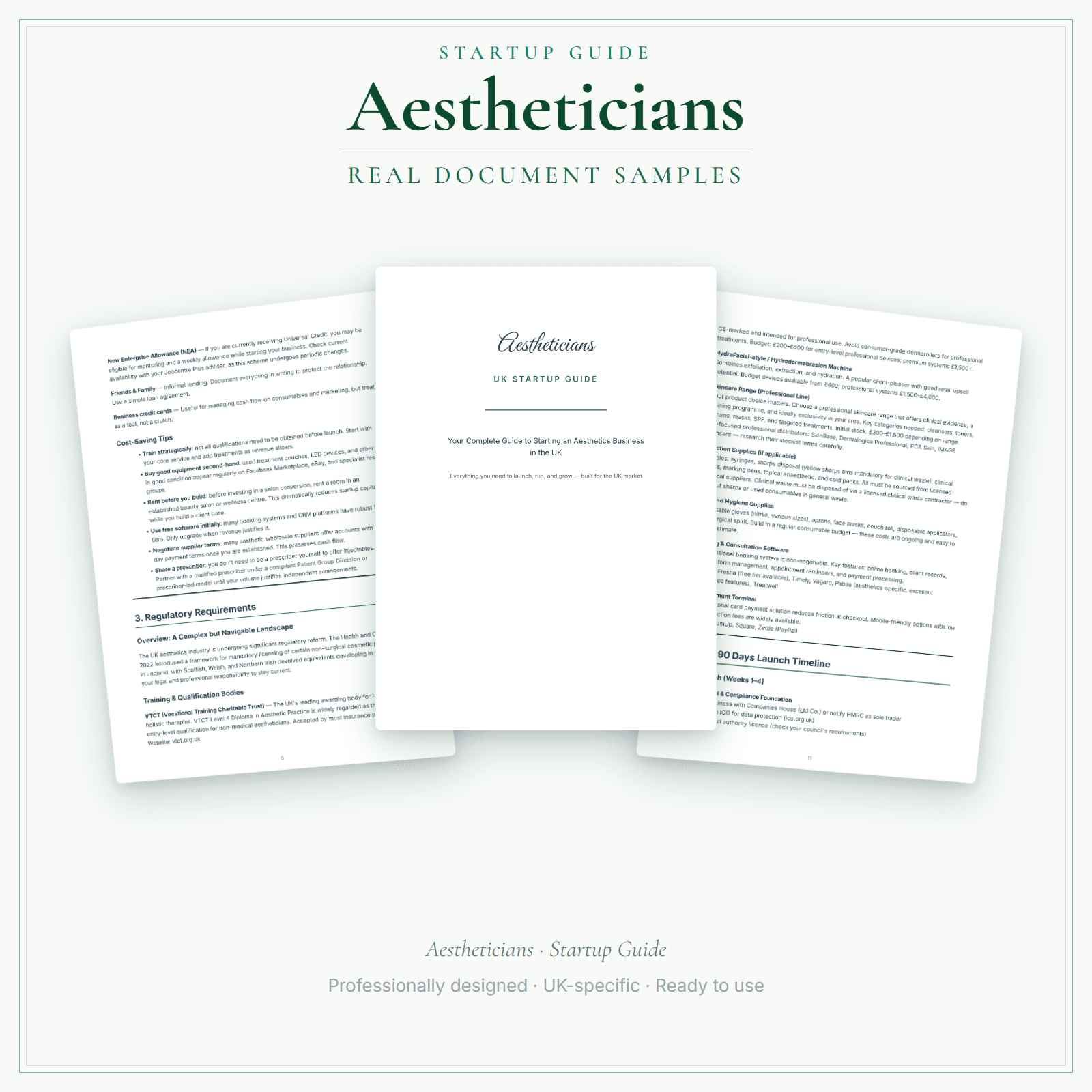 Aestheticians — Startup Guide sample pages preview