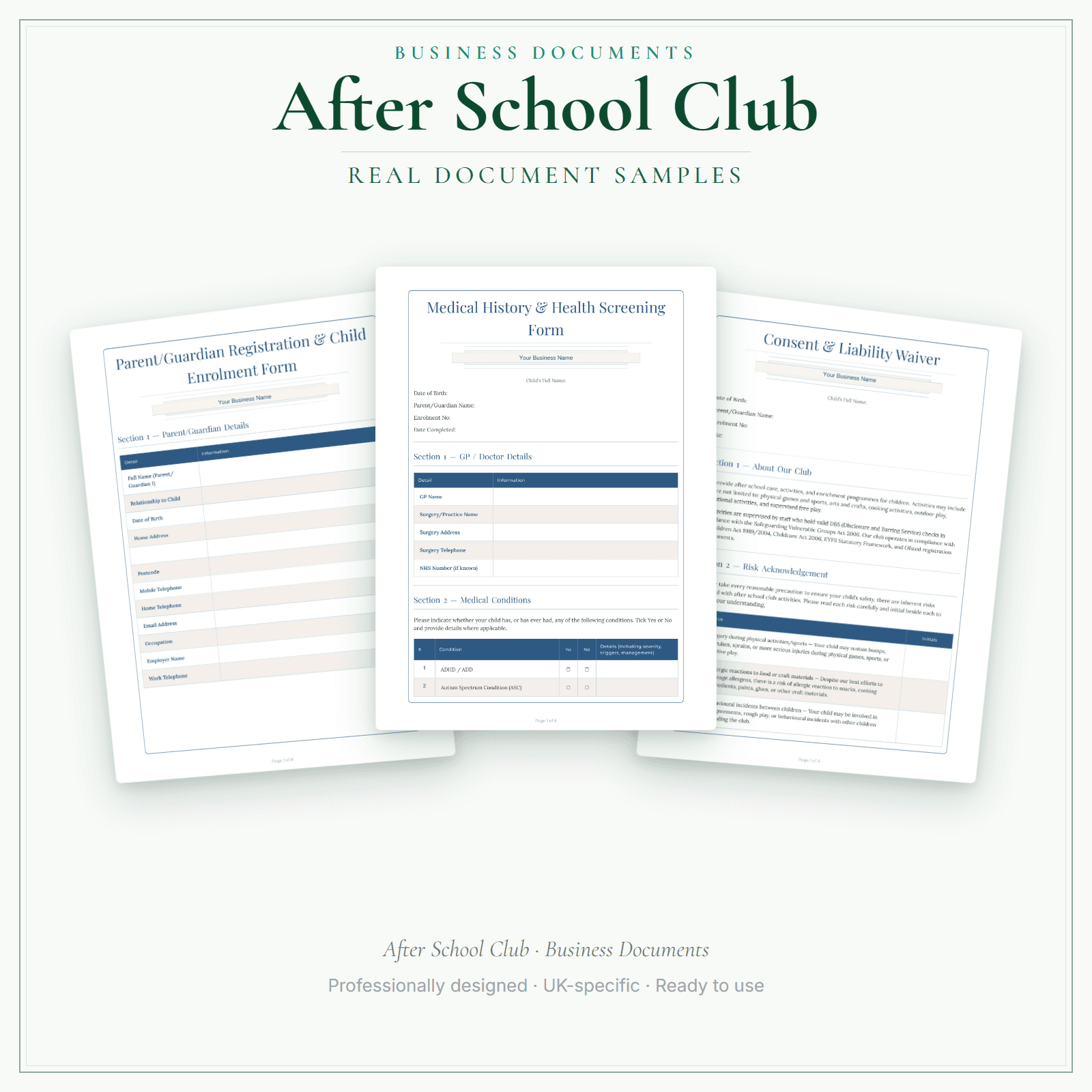 After School Club — Business Documents — Premium sample pages preview