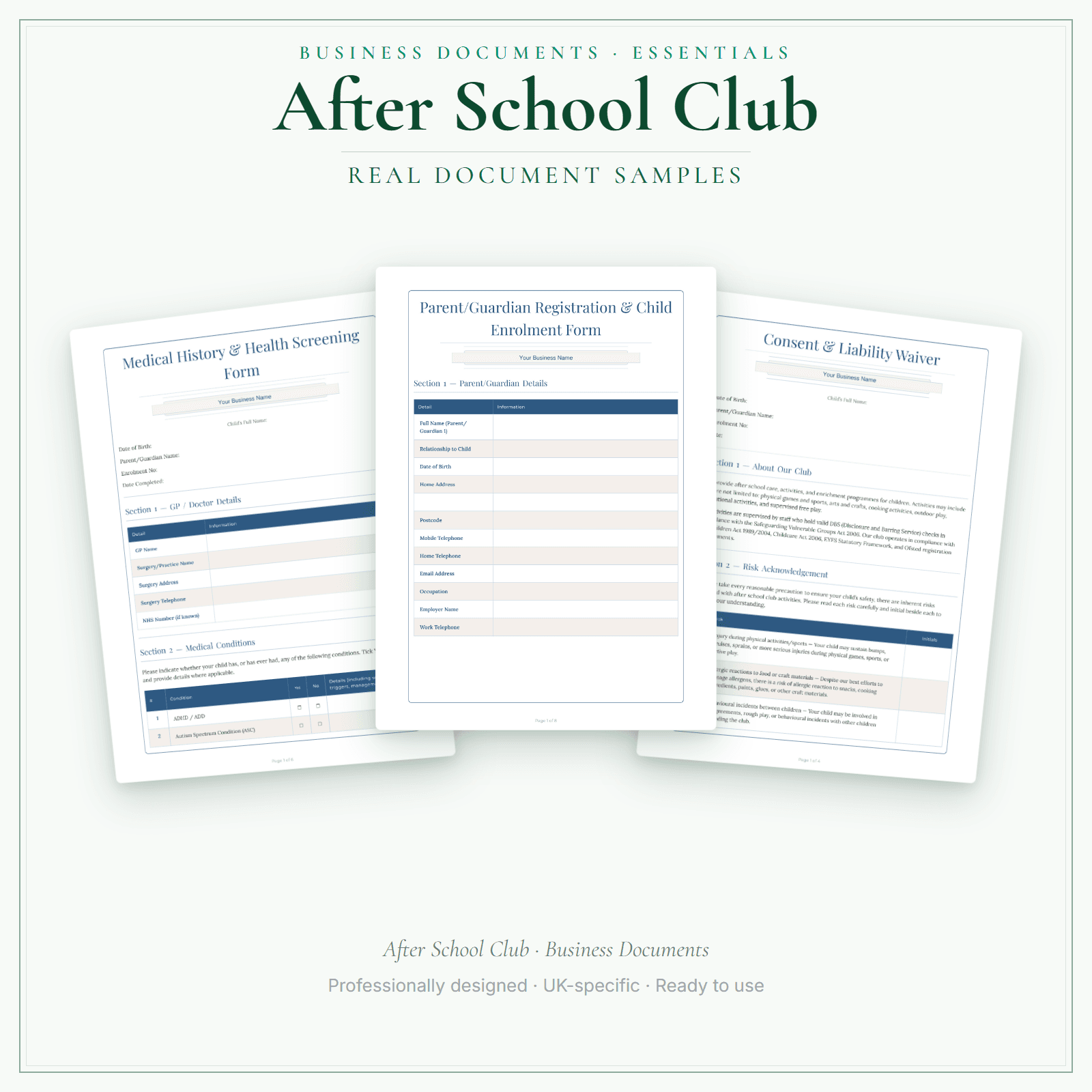 After School Club — Business Documents — Essential sample pages preview