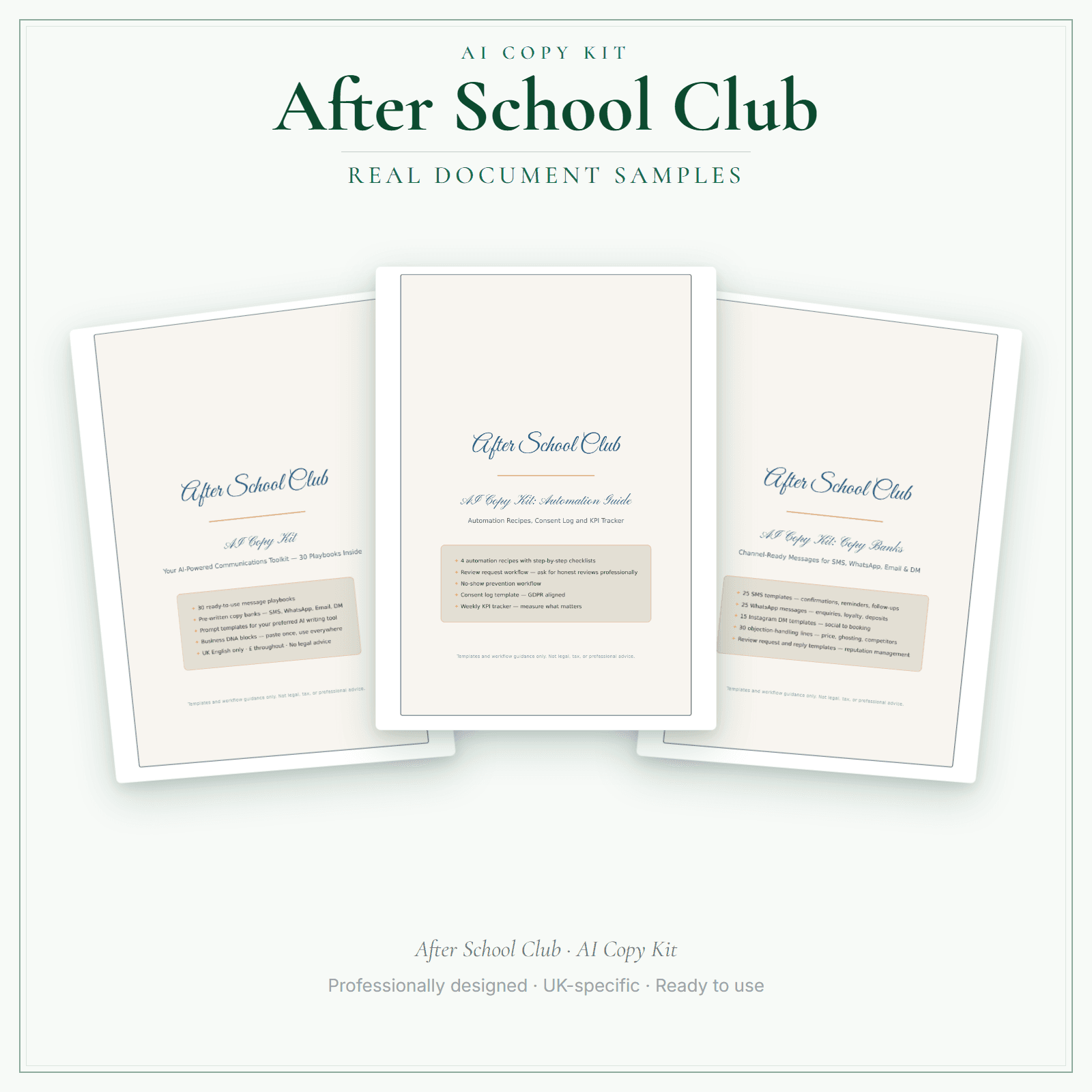 After School Club — AI Copy Kit sample pages preview