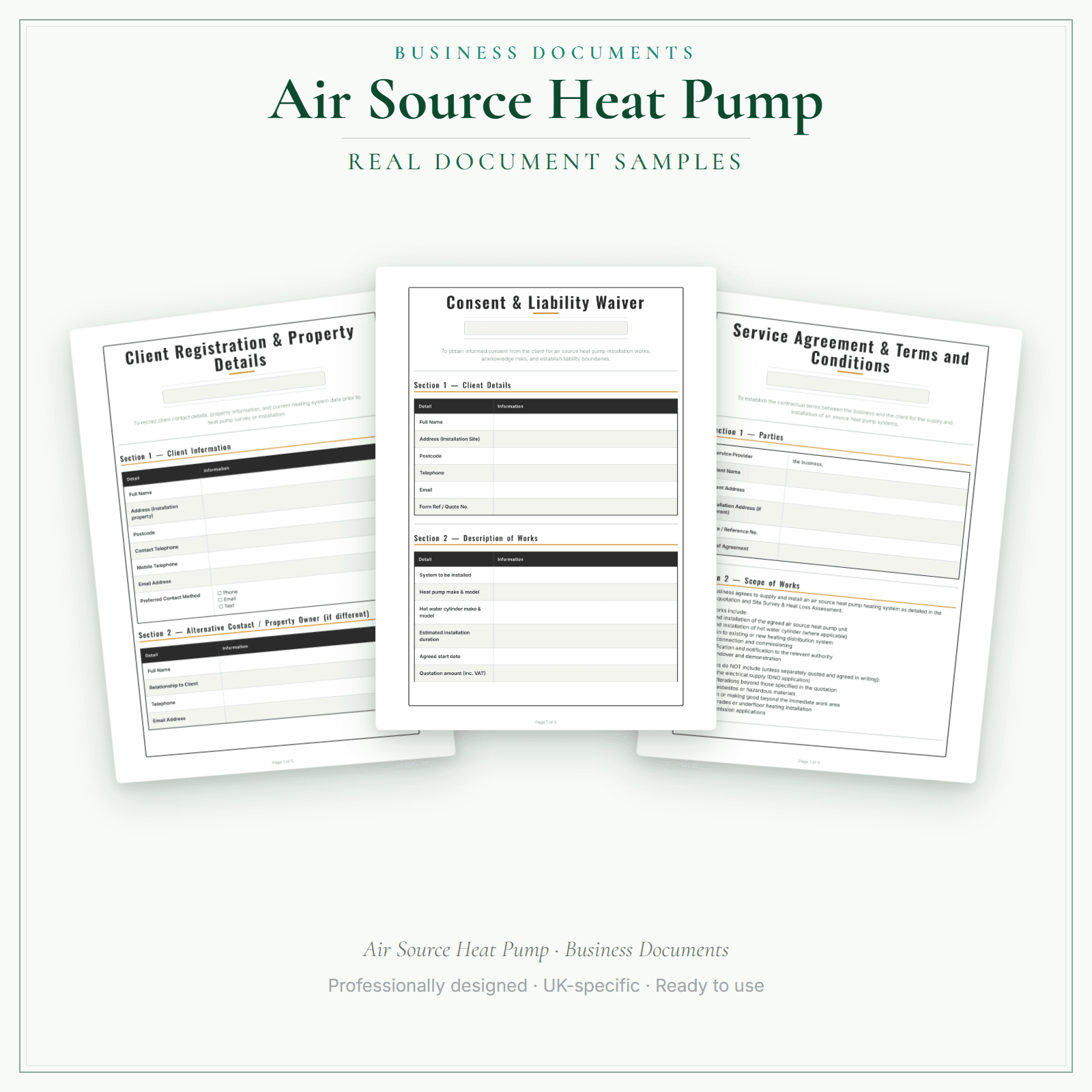 Air Source Heat Pump — Business Documents — Premium sample pages preview