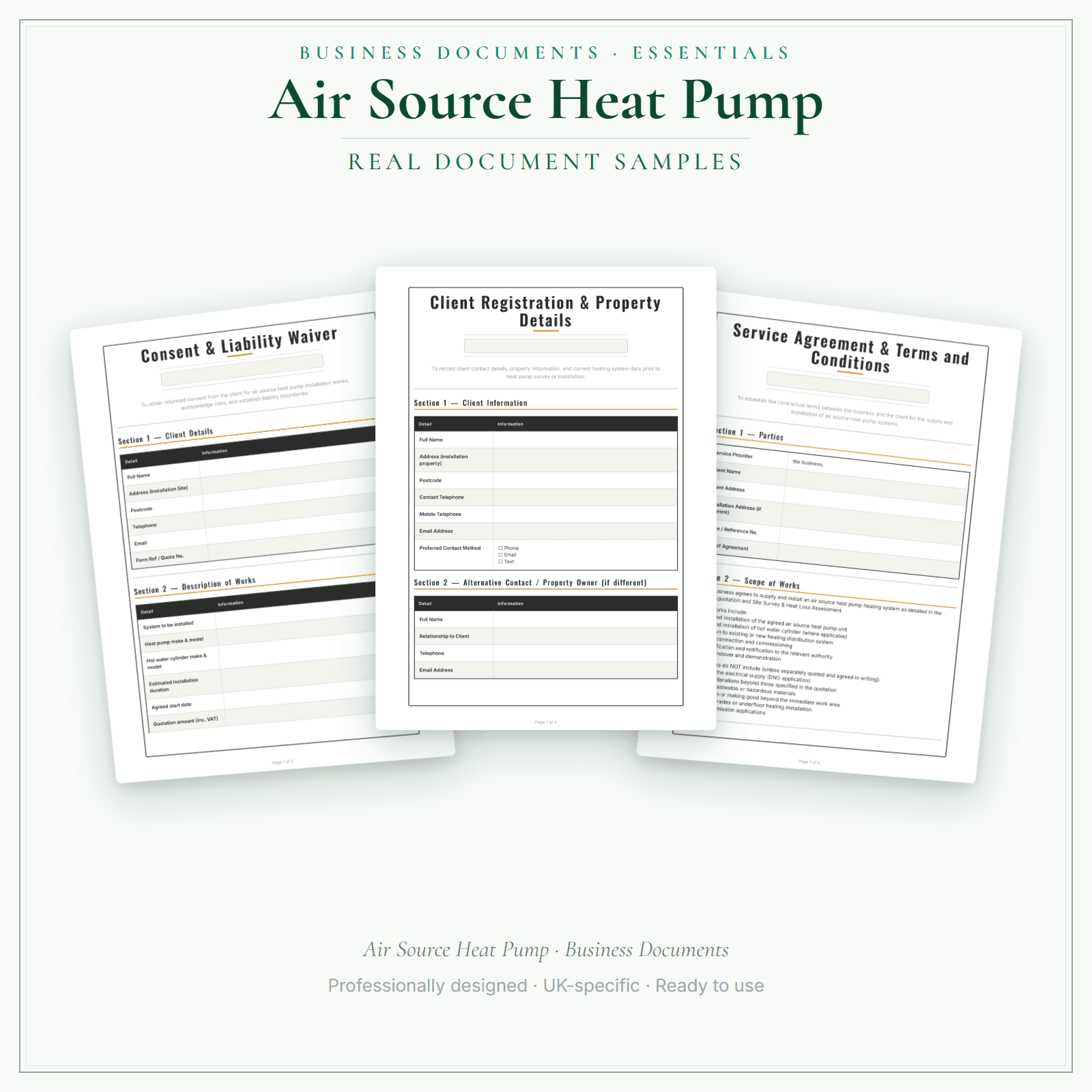 Air Source Heat Pump — Business Documents — Essential sample pages preview