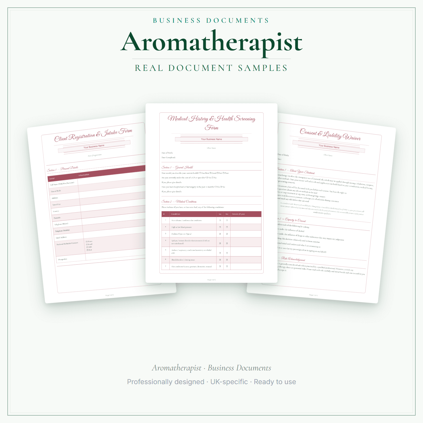 Aromatherapist — Business Documents — Premium sample pages preview