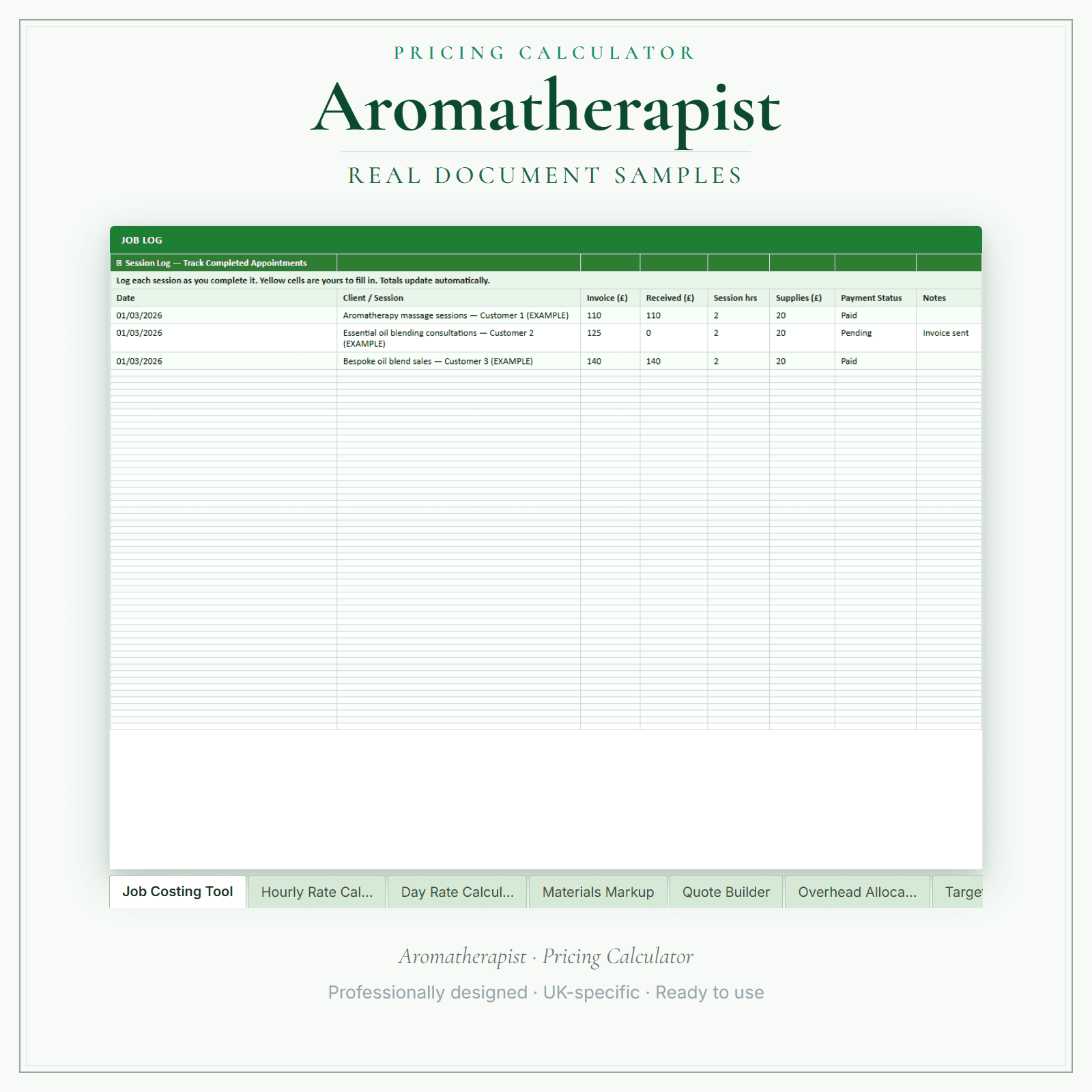 Aromatherapist — Pricing Calculator — Premium sample pages preview