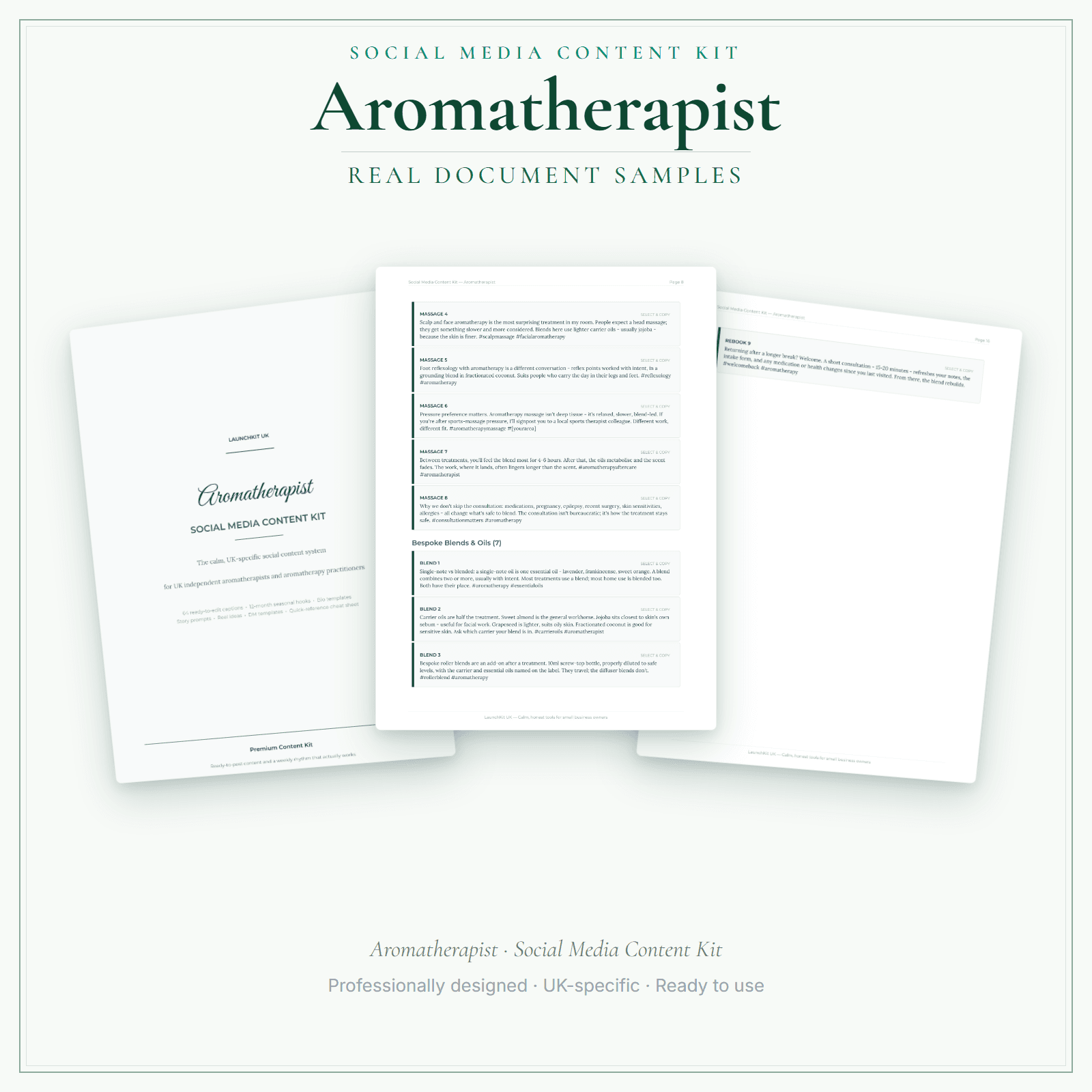 Aromatherapist — Social Media Content Kit sample pages preview