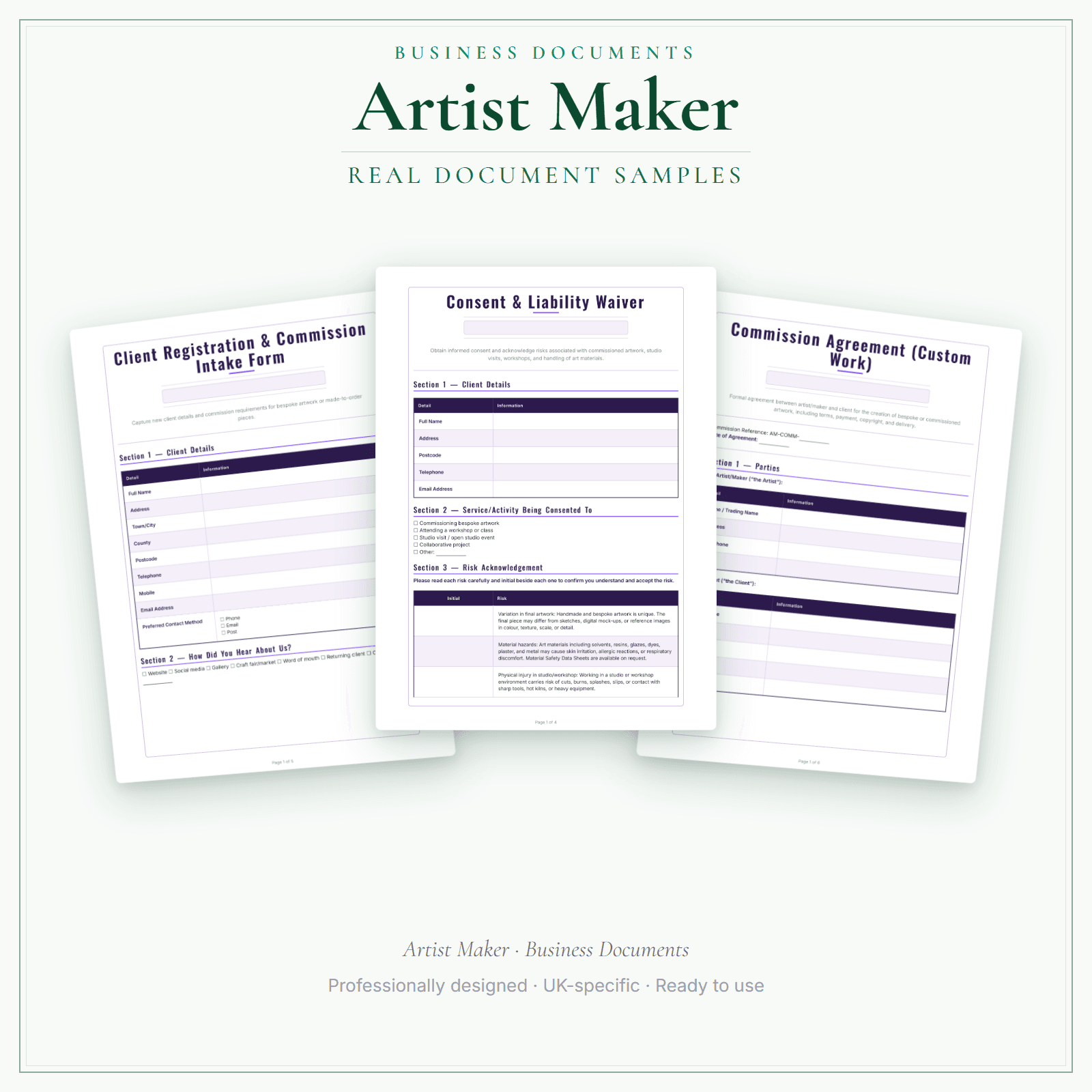Artist Maker — Business Documents — Premium sample pages preview