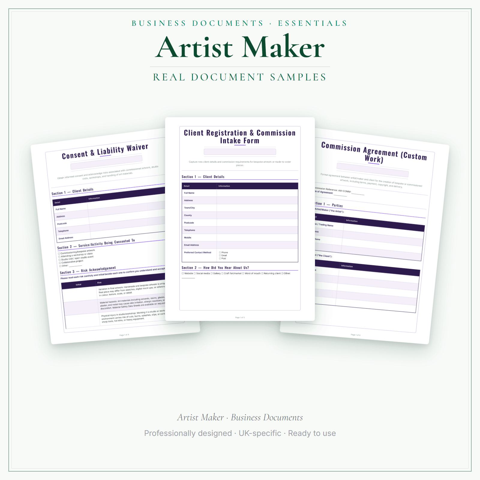 Artist Maker — Business Documents — Essential sample pages preview