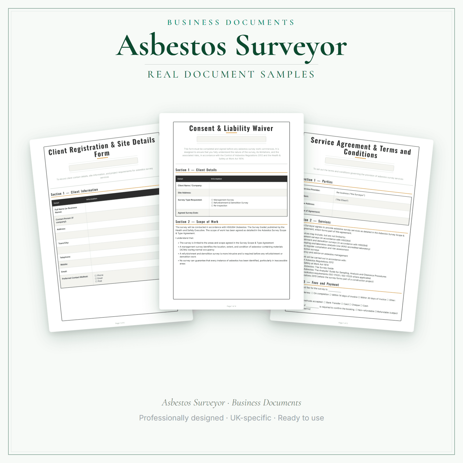 Asbestos Surveyor — Business Documents — Premium sample pages preview
