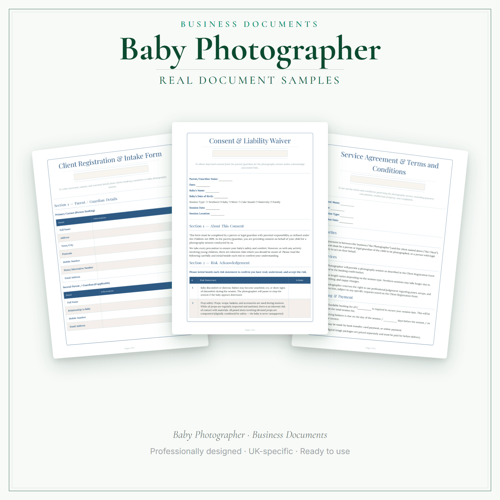 Baby Photographer — Business Documents — Premium sample pages preview