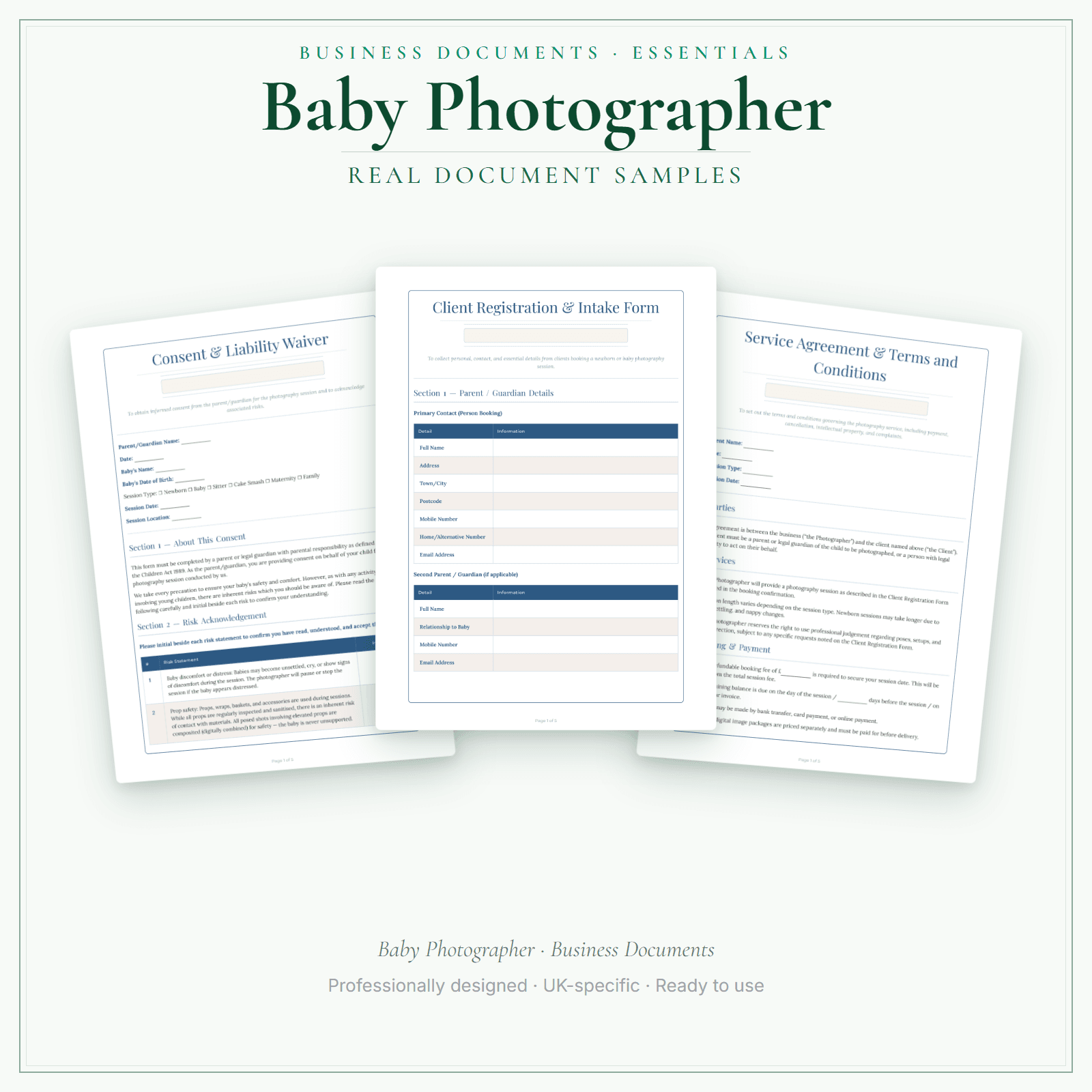 Baby Photographer — Business Documents — Essential sample pages preview