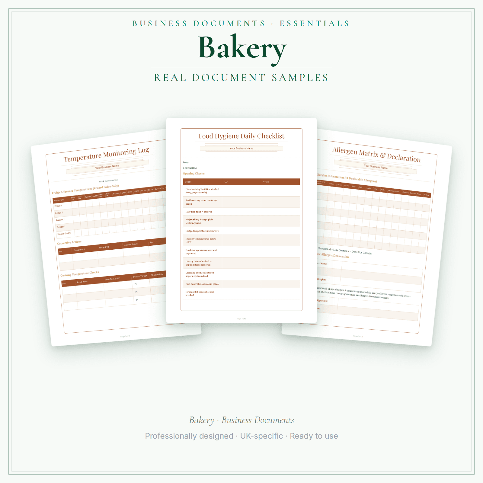 Bakery — Business Documents — Essential sample pages preview