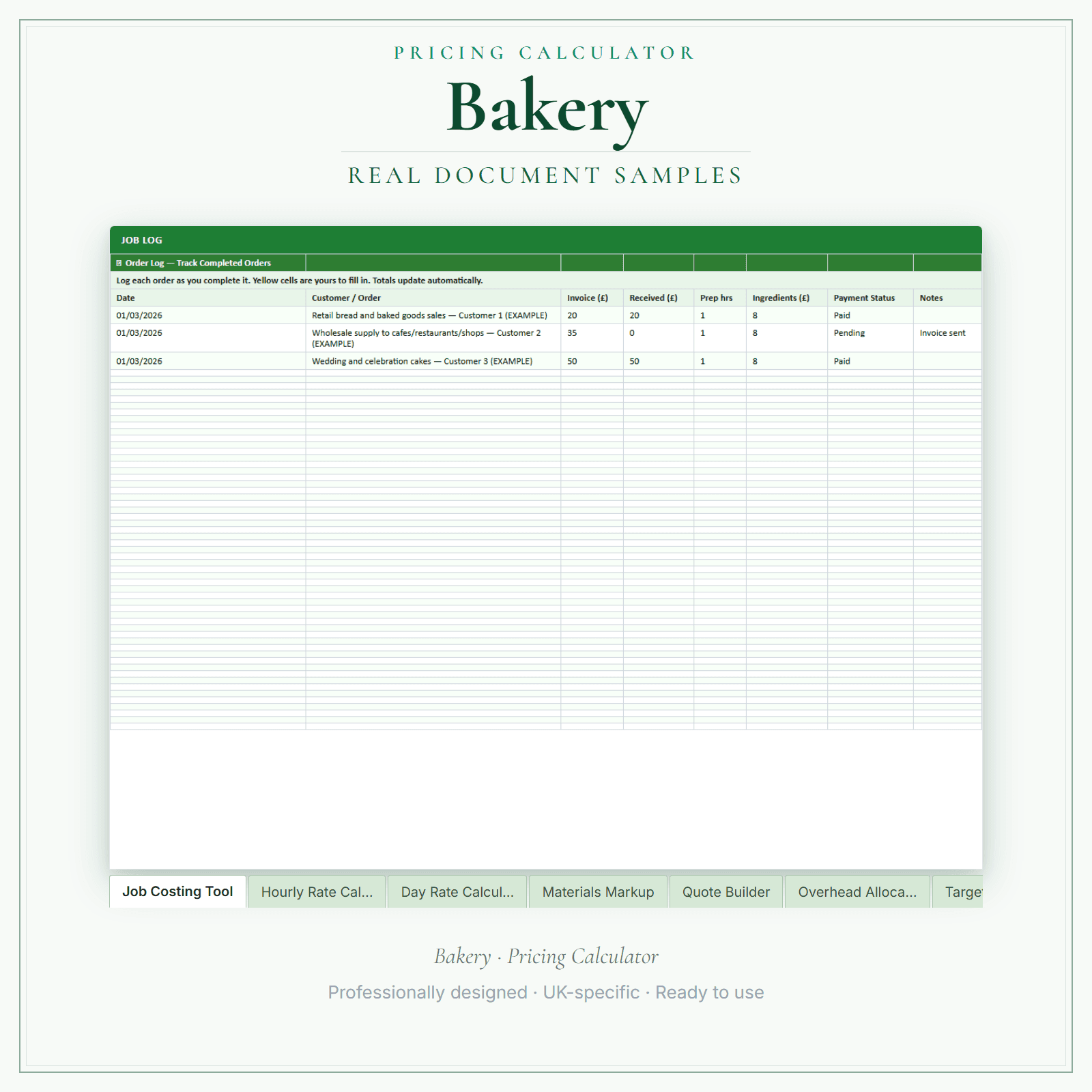 Bakery — Pricing Calculator — Premium sample pages preview