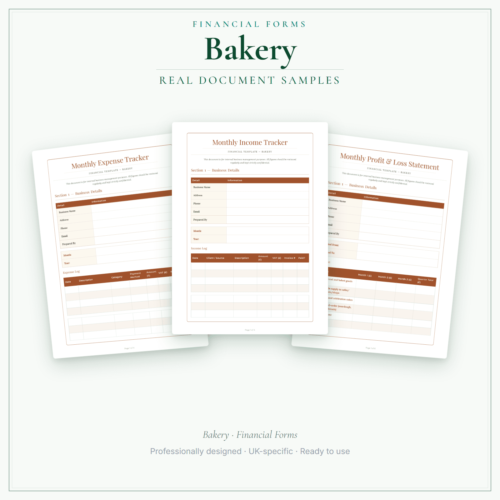 Bakery — Financial Forms Bundle — Premium sample pages preview